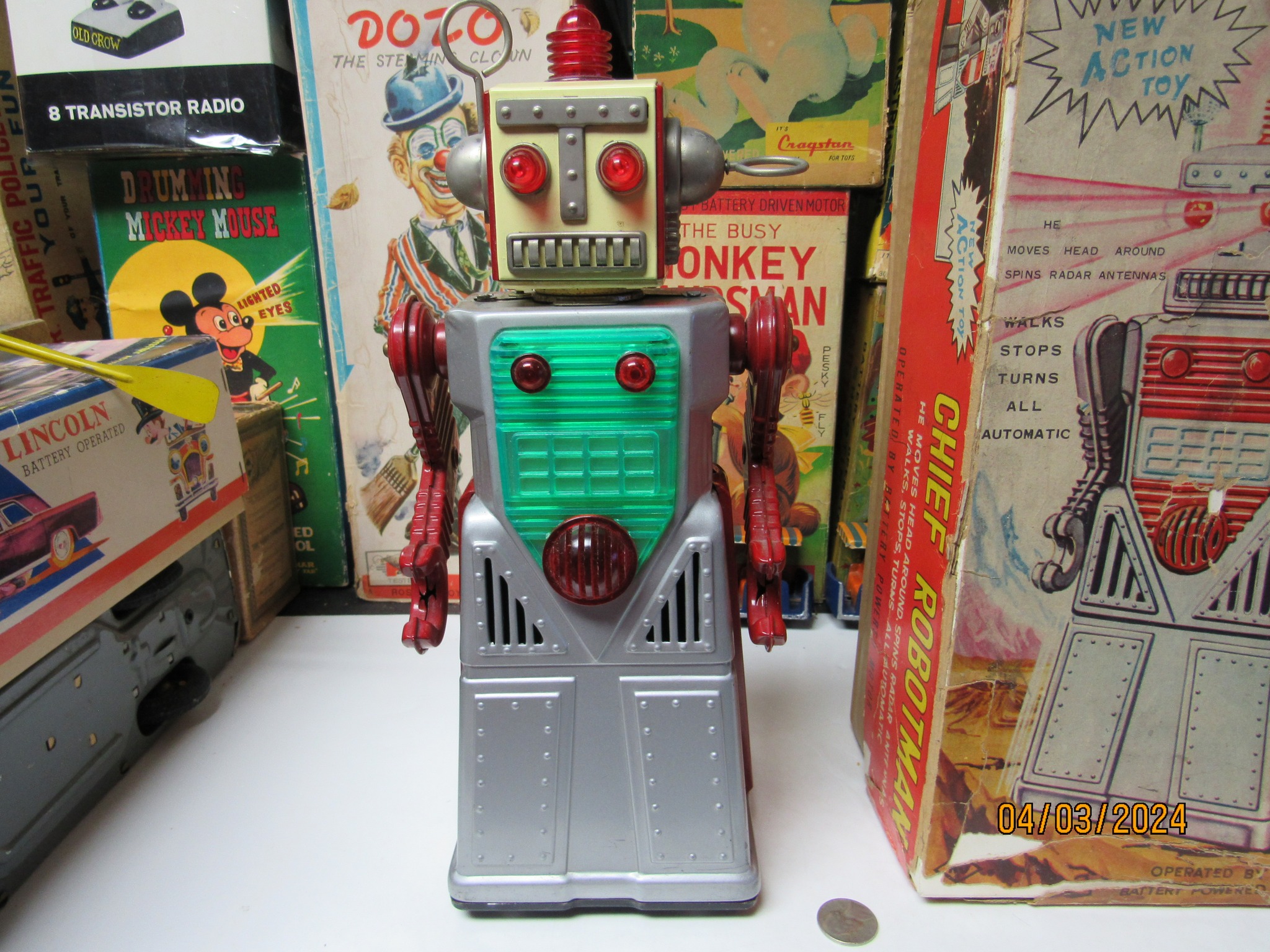 Chief Robotman Battery Operated in Box Exc+ Works, Japan 1950's