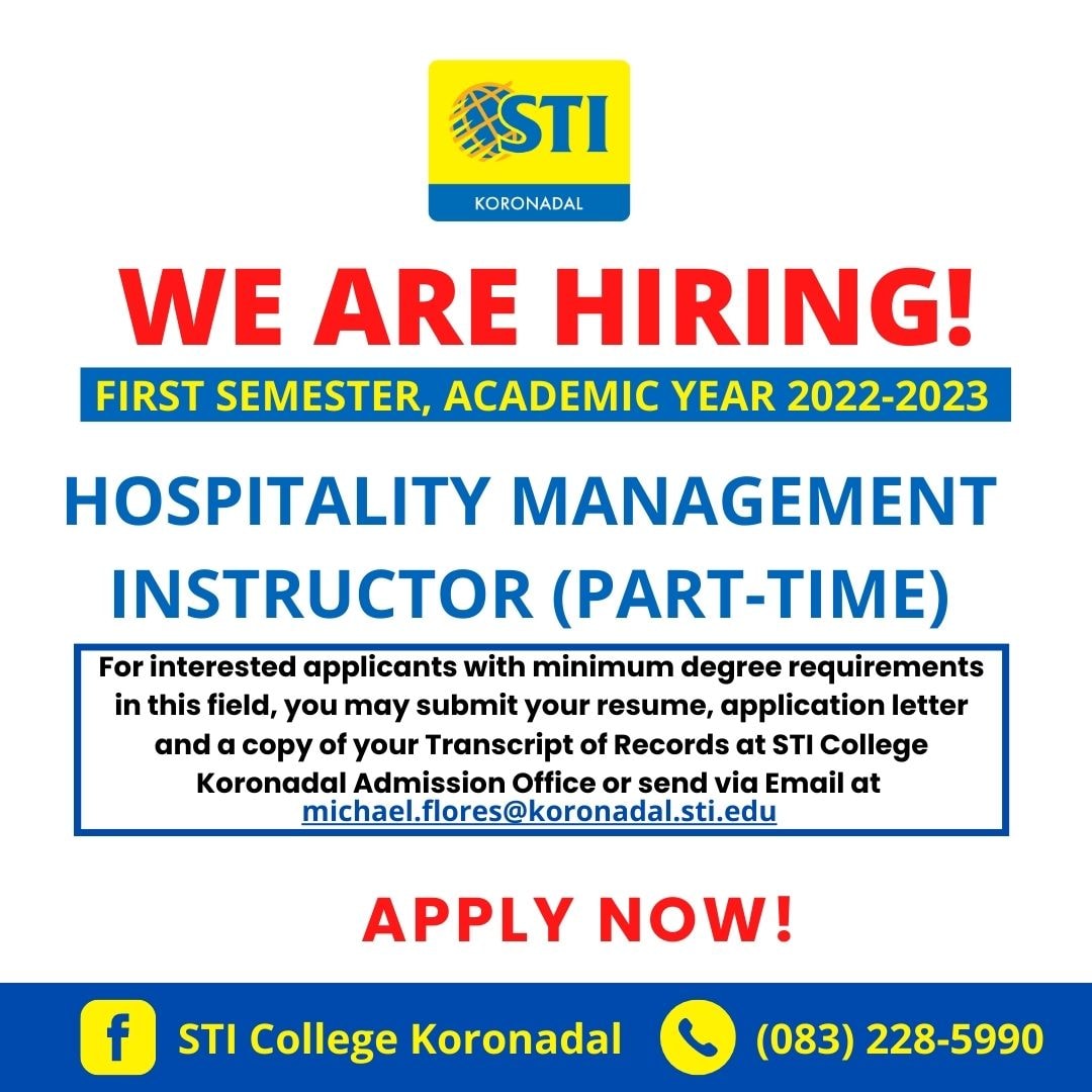 STI - 📌WE ARE HIRING! STI College Koronadal is looking for Part-time ...