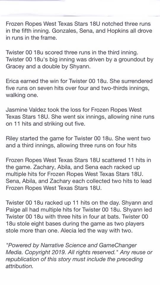 Frozen Ropes Stars - West Texas