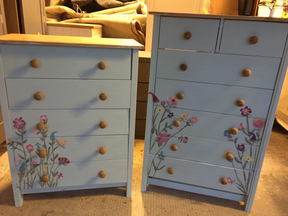 Full reveal of the floral chest of drawers.
