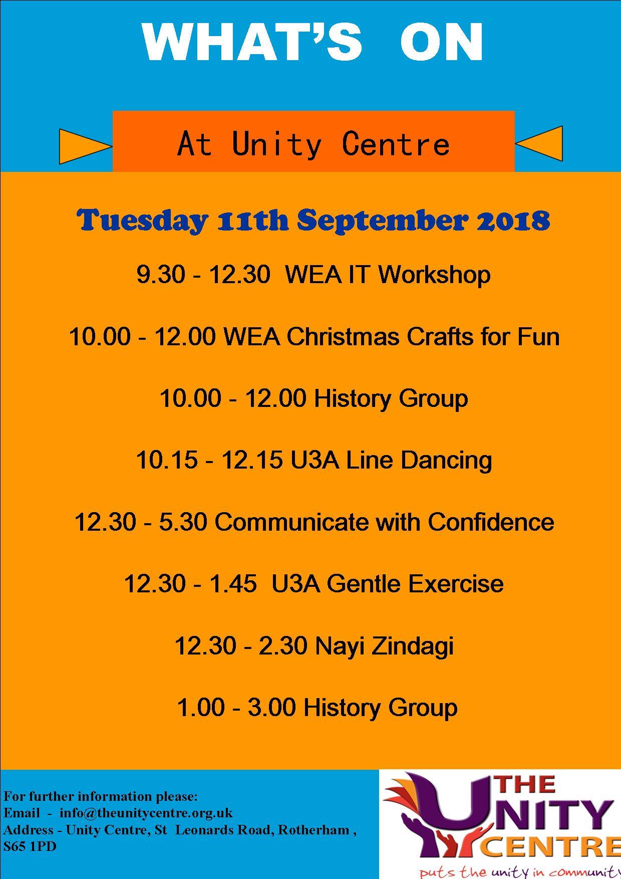 Unity Centre - Hi, check out what's on at the Unity Centre...