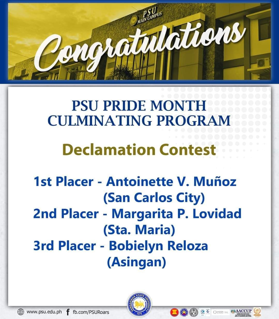 Congratulations to our contestants in Declamation and Poem Writing ...