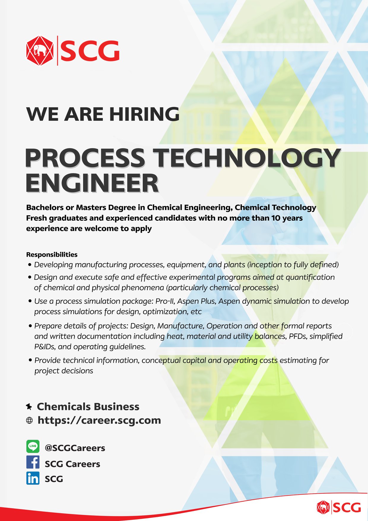Faculty - บริษัท SCG รับสมัครงาน ในสาขา Chemical Engineering เชิญกลุ่ม ...