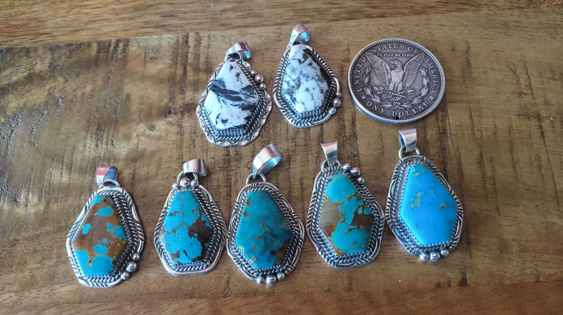 Navajo artist Avin Joe's handmade turquoise pendants