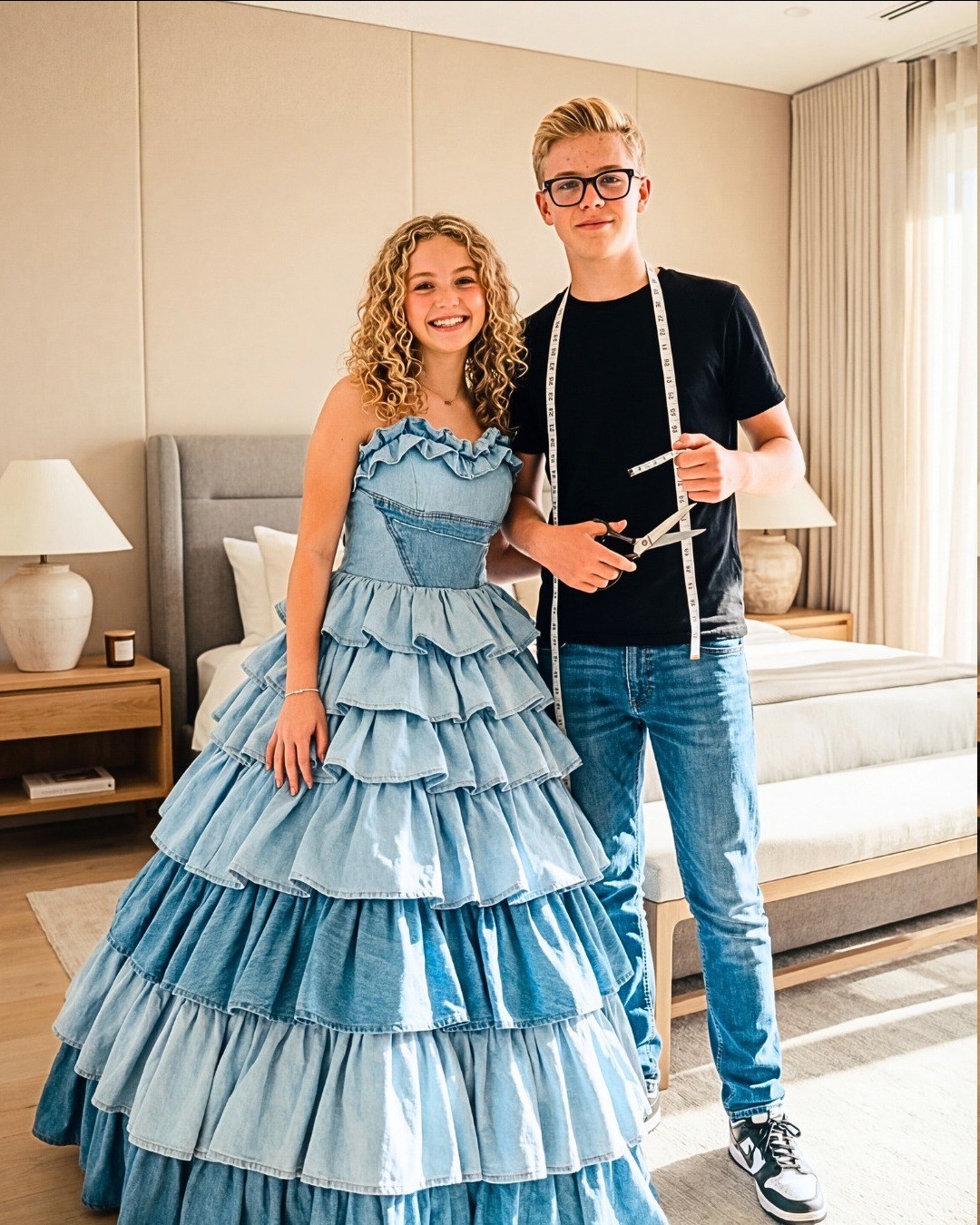 denim prom dress Pansy Scoop Neck Flounce Hem Maxi JVN43341 Denim on Denim👨🏾‍🍳🧵👖🪡🔥 Custom Denim