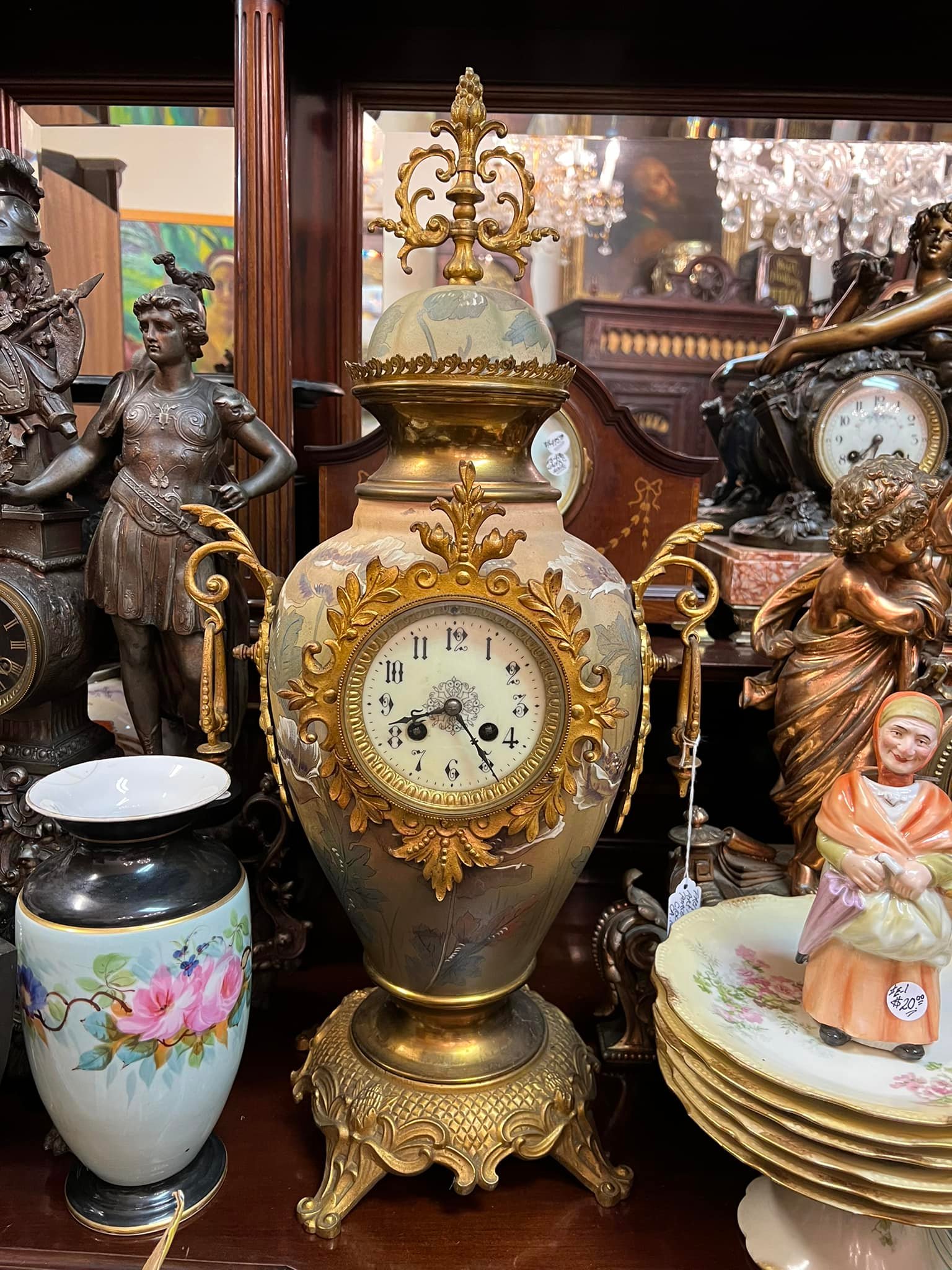 French Massier 1900 ceramic flower clocks..
