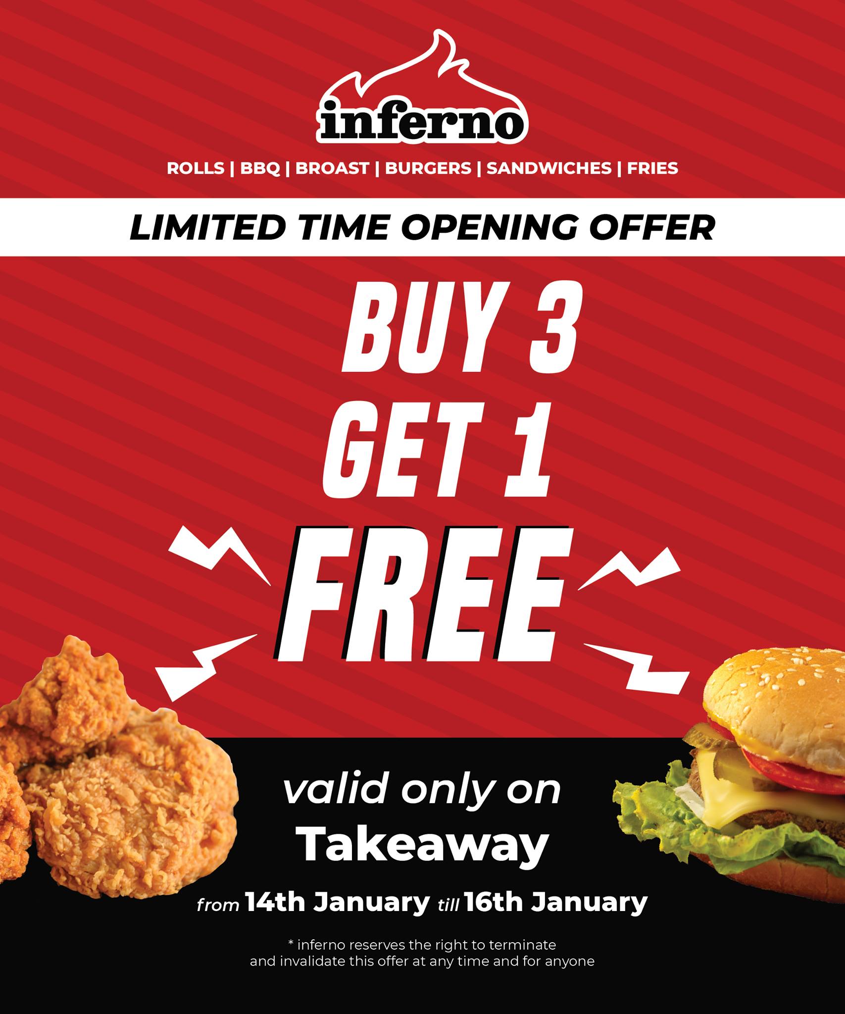 Inferno - Fast Food Restaurant - We are opening with a bang! Buy 3 and ...
