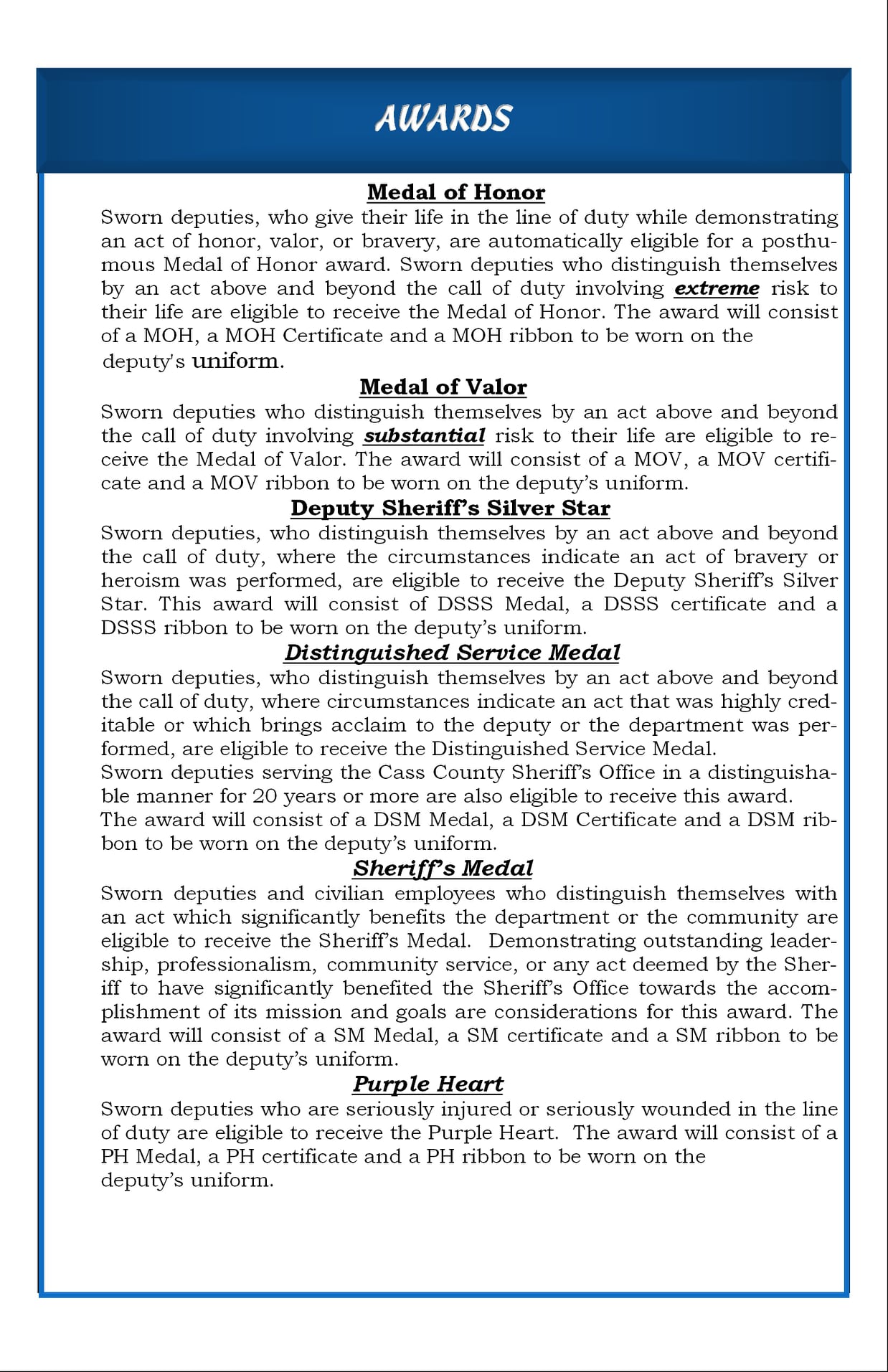 Cass County Sheriff's Office - Fargo, ND - Medal of Honor Sworn ...