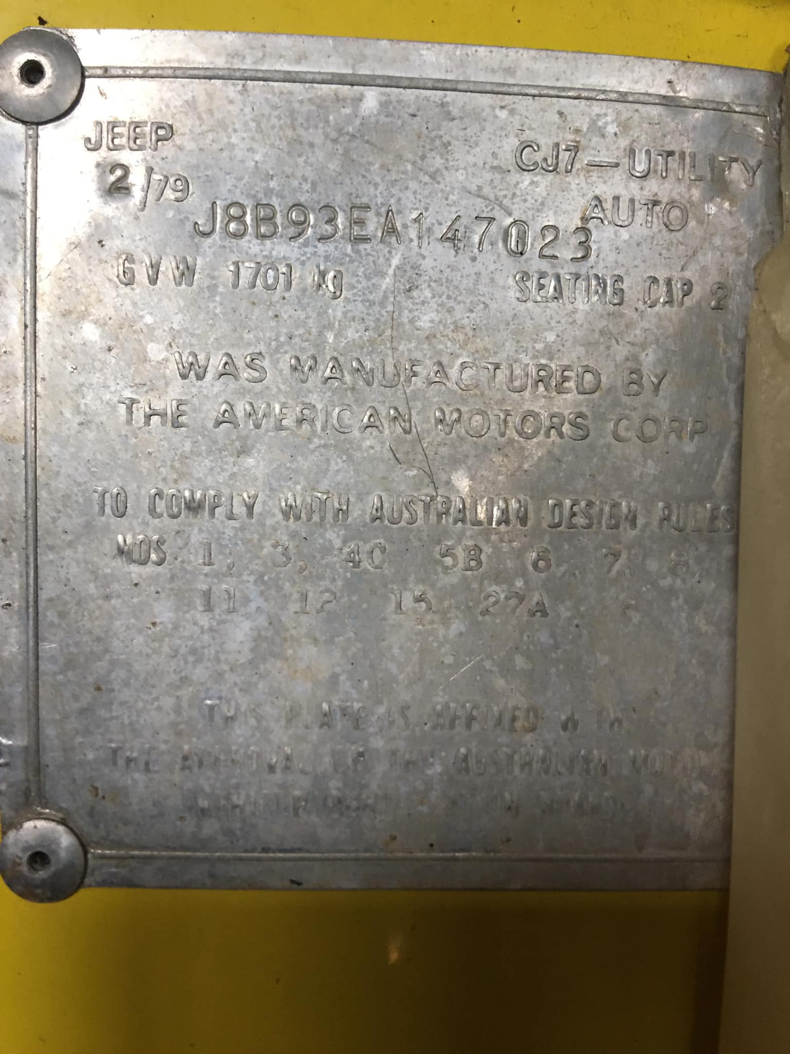 Decoding 1979 Jeep CJ7 compliance plate and VIN number