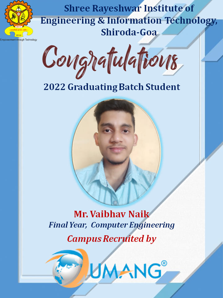 Congratulations to Mr. Vaibhav Naik, our final year Computer ...