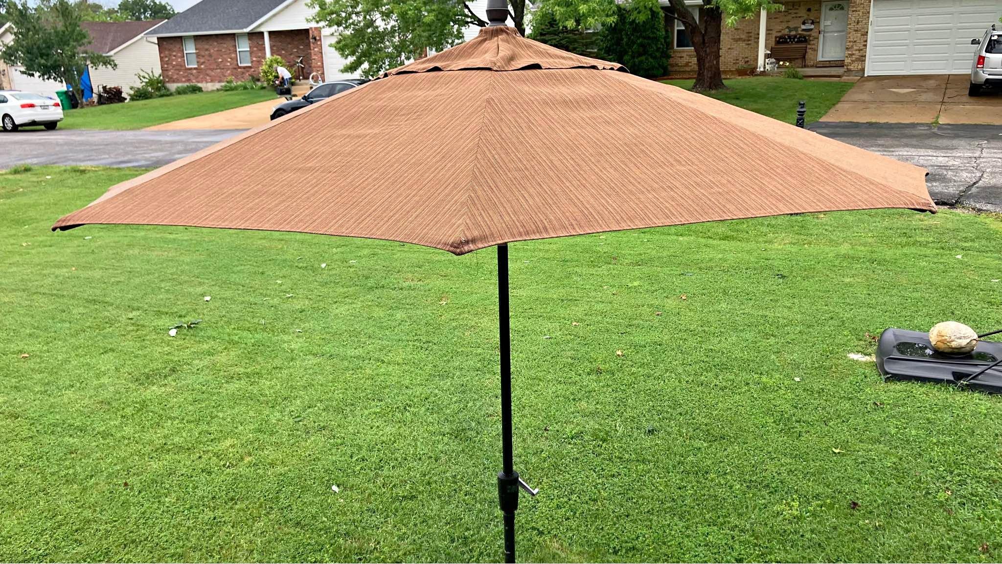 garden treasures brown patio umbrella base Treasure AKZ13 Rolling with Bronze Finish The Shademaker Steel Umbrella Base with Casters offers a stable and moveable base for your Libra Treasure Garden 9-Foot Auto-Tilt Market