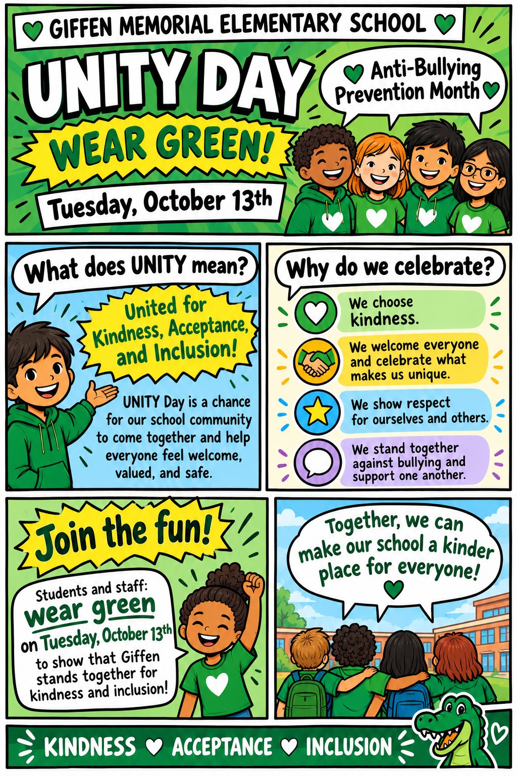 UNITY DAY- WEAR GREEN TO SCHOOL!