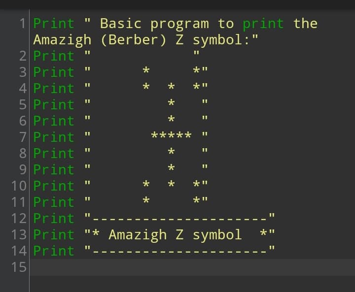 A Basic program to print the Amazigh Z symbol :