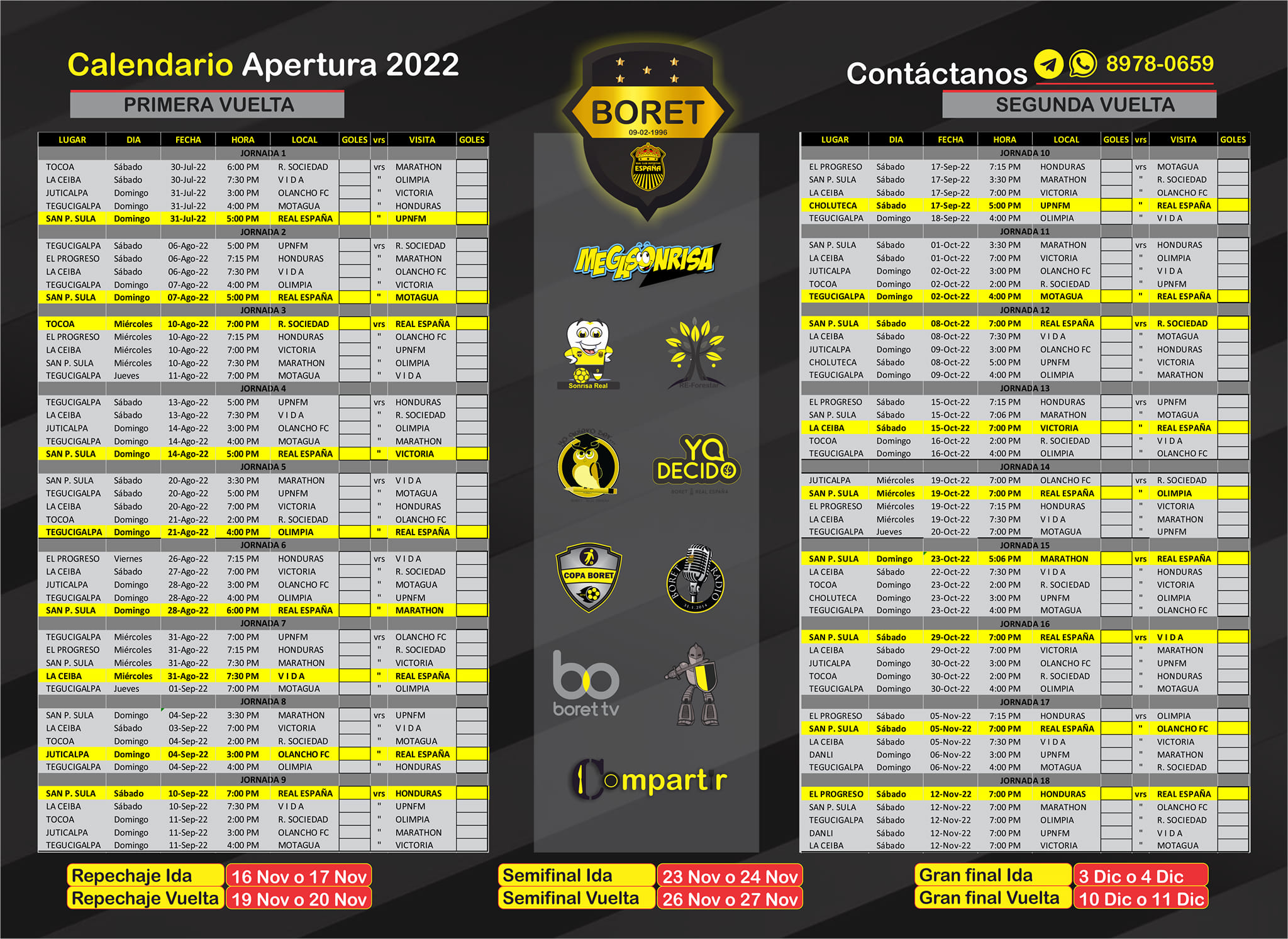 BORET - Compartimos el calendario de torneo de apertura 2022