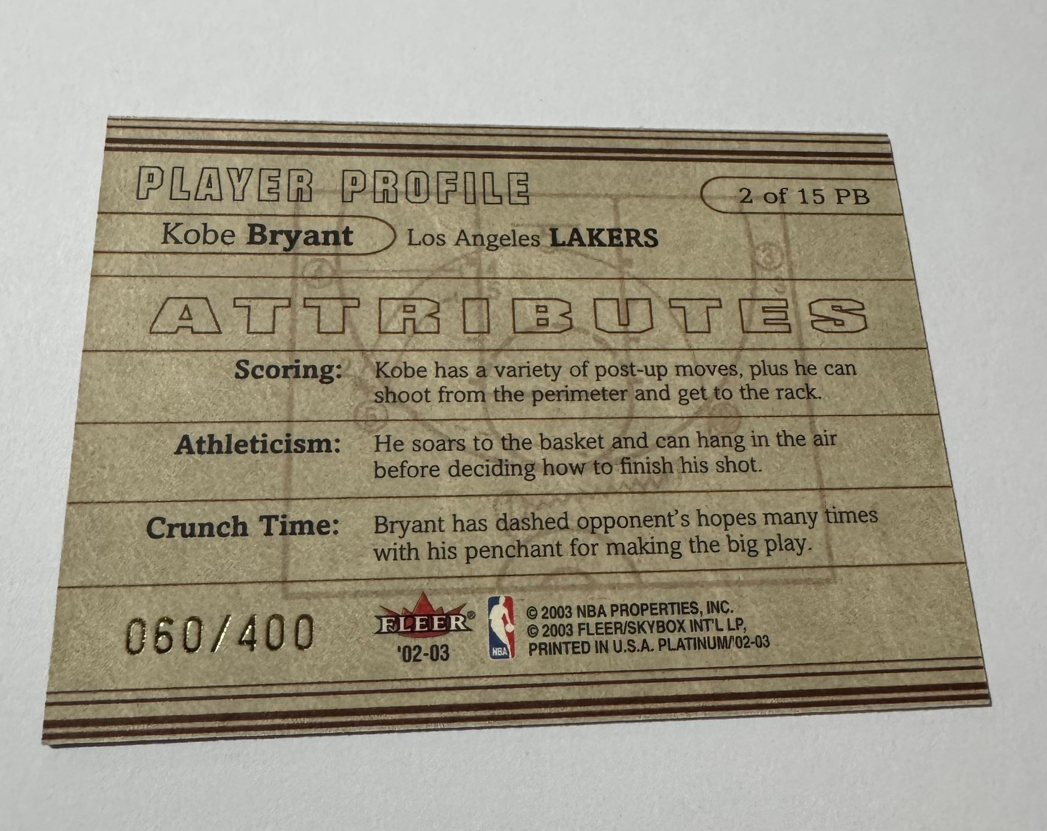 What is the Kobe Bryant Fleer Platinum card?