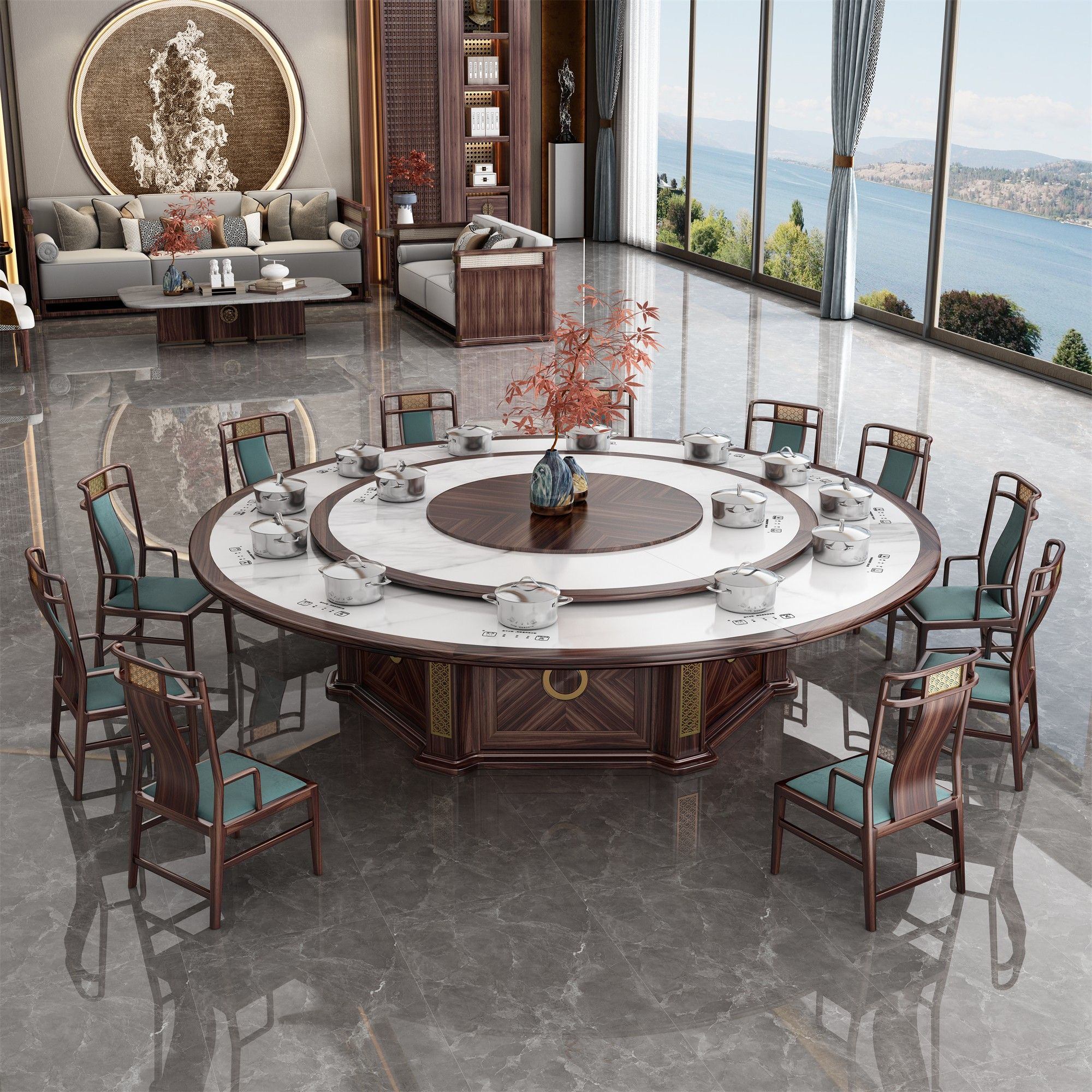 The upscale slate hot pot tables at the hot pot restaurant have a high ...
