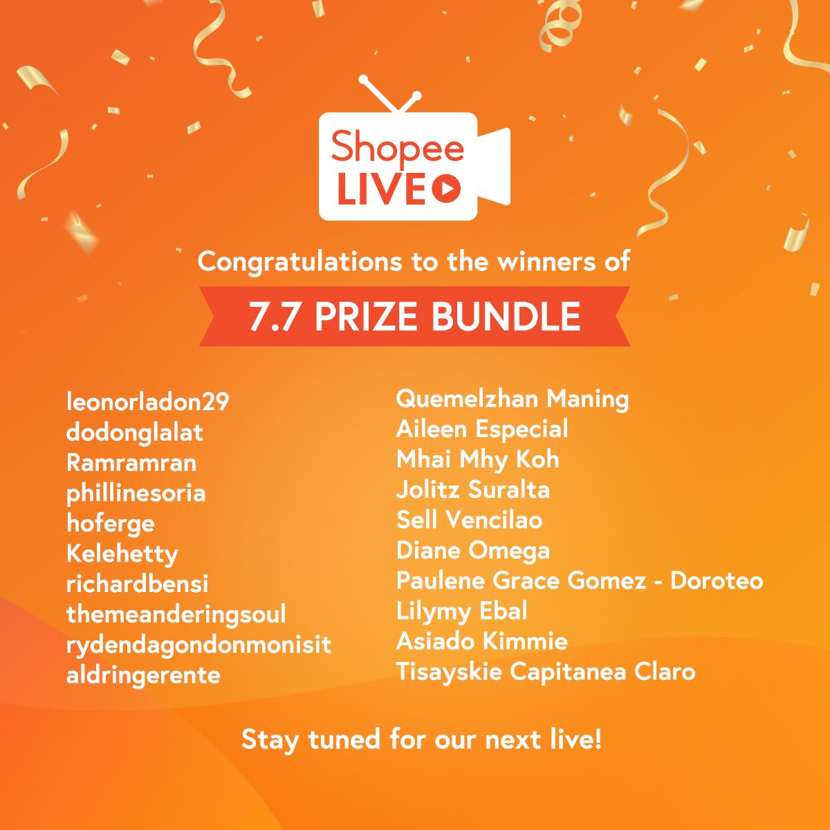 Shopee - Congratulations to the winners of 7.7 Shopee... | Facebook