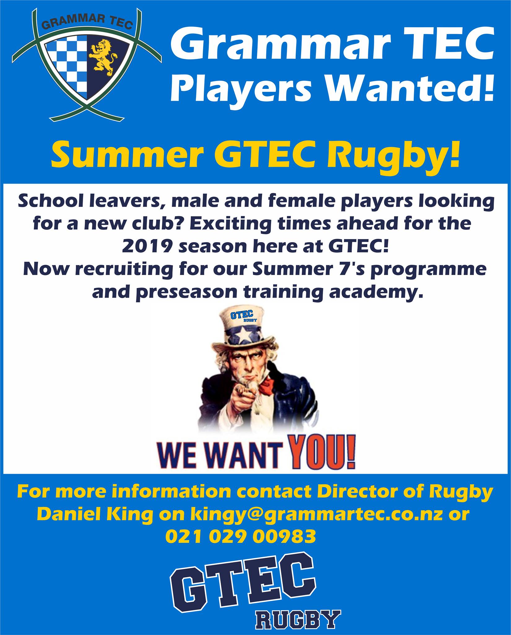 NEW PLAYERS WANTED!! Now... - Grammar TEC Rugby Club Inc.