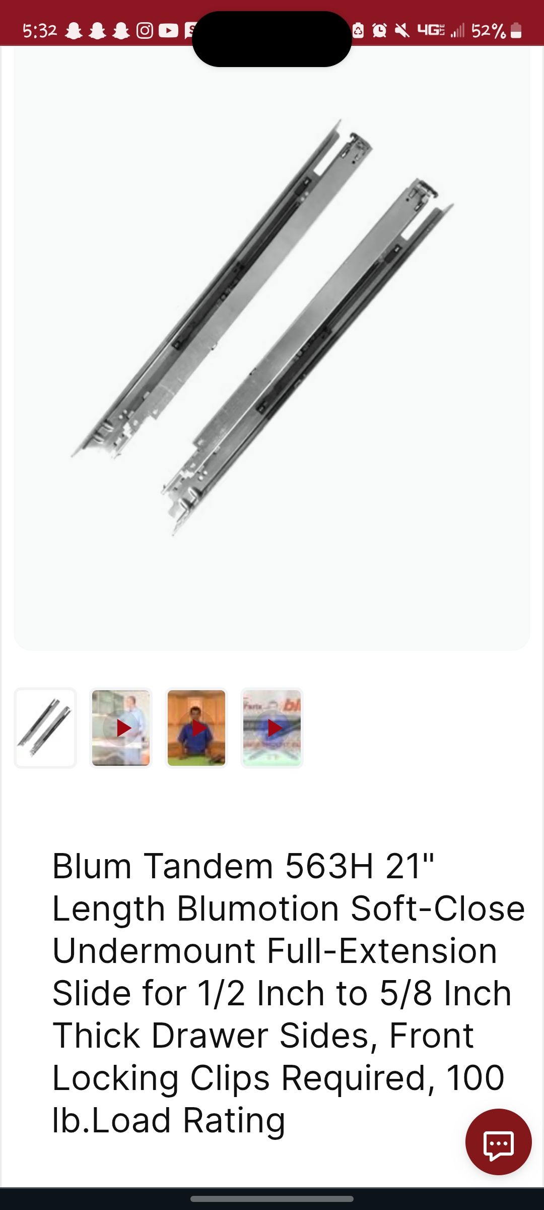 Blum 12 Undermount Tandem 563H Drawer Slides + Blumotion Soft Close For Max 5 8 Thick Drawer Boxes