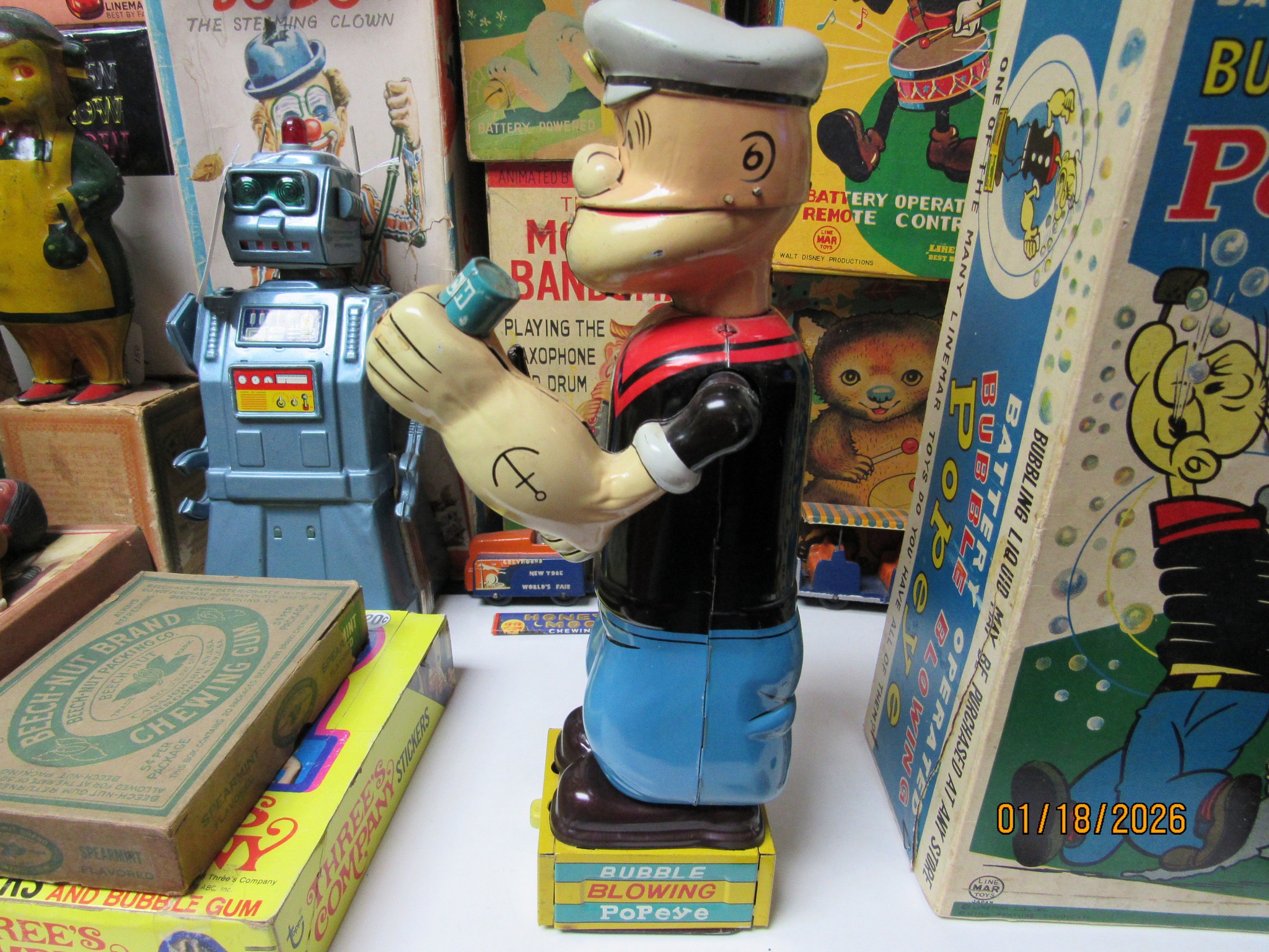 1950年代　vintage Linemar ブリキ　ポパイ Bubble Blowing Popeye Near Mint in the Box Working 50s Linemar One