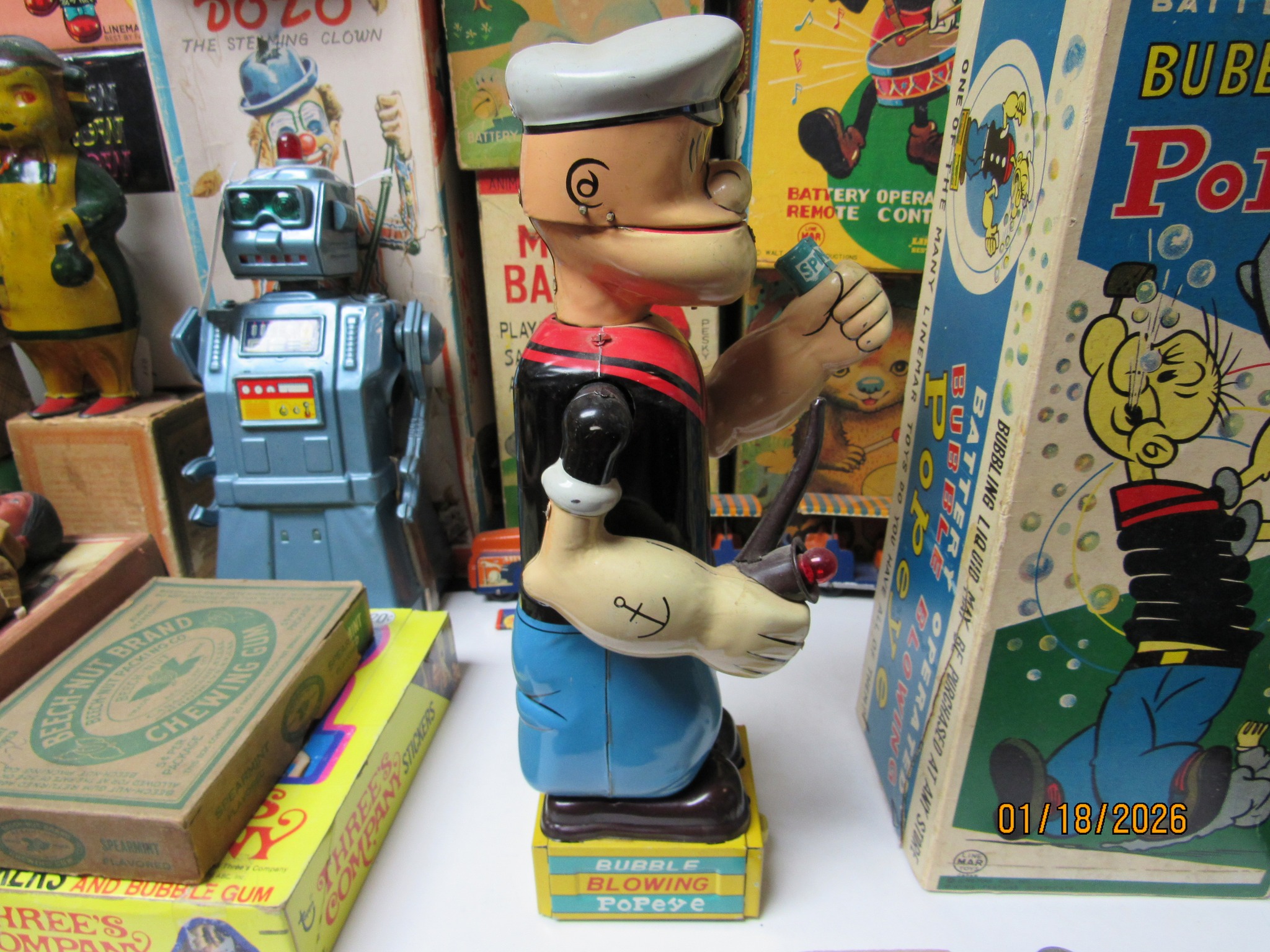 Bubble Blowing Popeye Near Mint in the Box Working 50s Linemar One