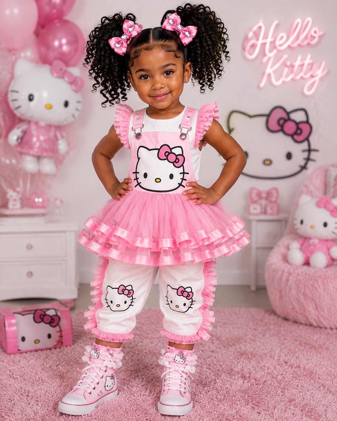 cute hello kitty dress Adorable toddler outfit with ruffled coveralls and tutu Midi Dress Dessy Flower Boho Garden Grey Kawaii dress up days Cloth Size:150