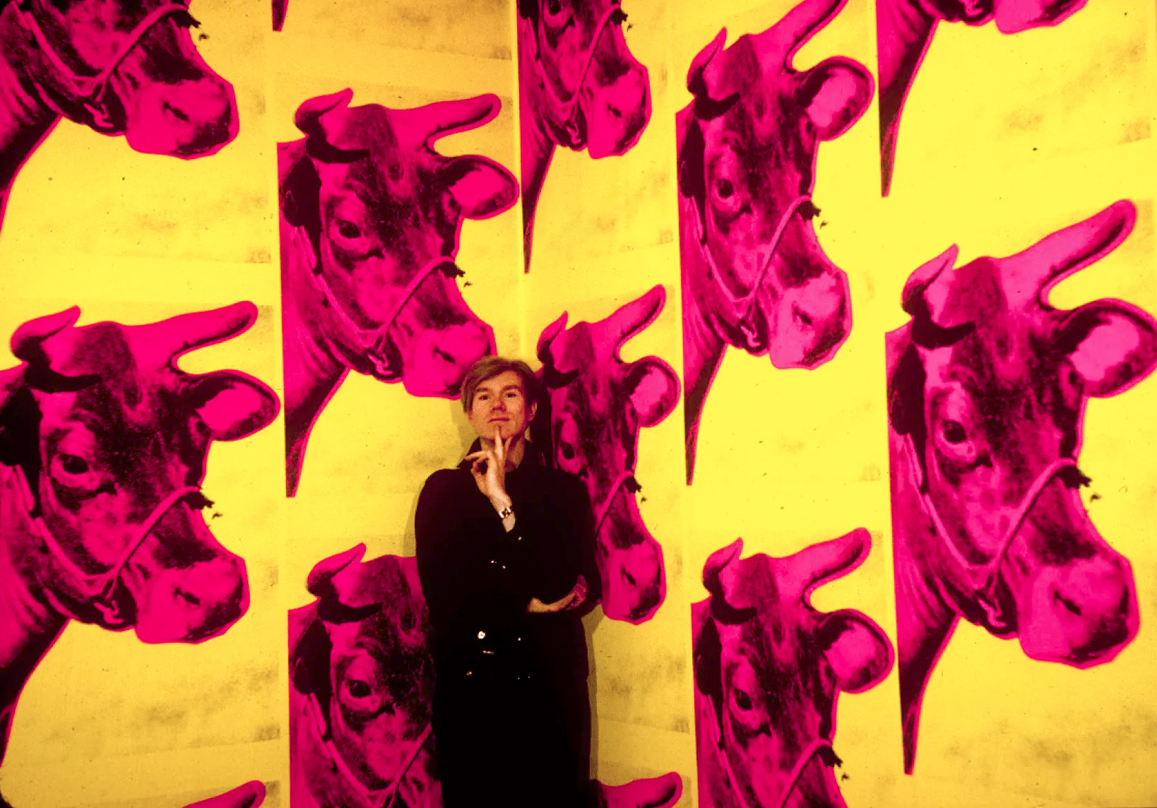 Andy Warhol with Cow Wallpaper at Leo Castelli Gallery