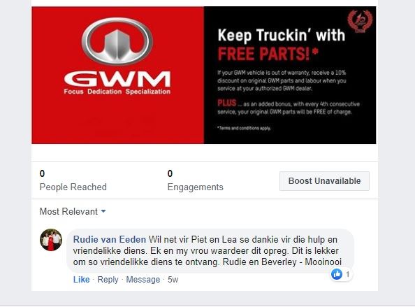 GWM Rustenburg - Happy Customers- thank you Mr and Mrs...