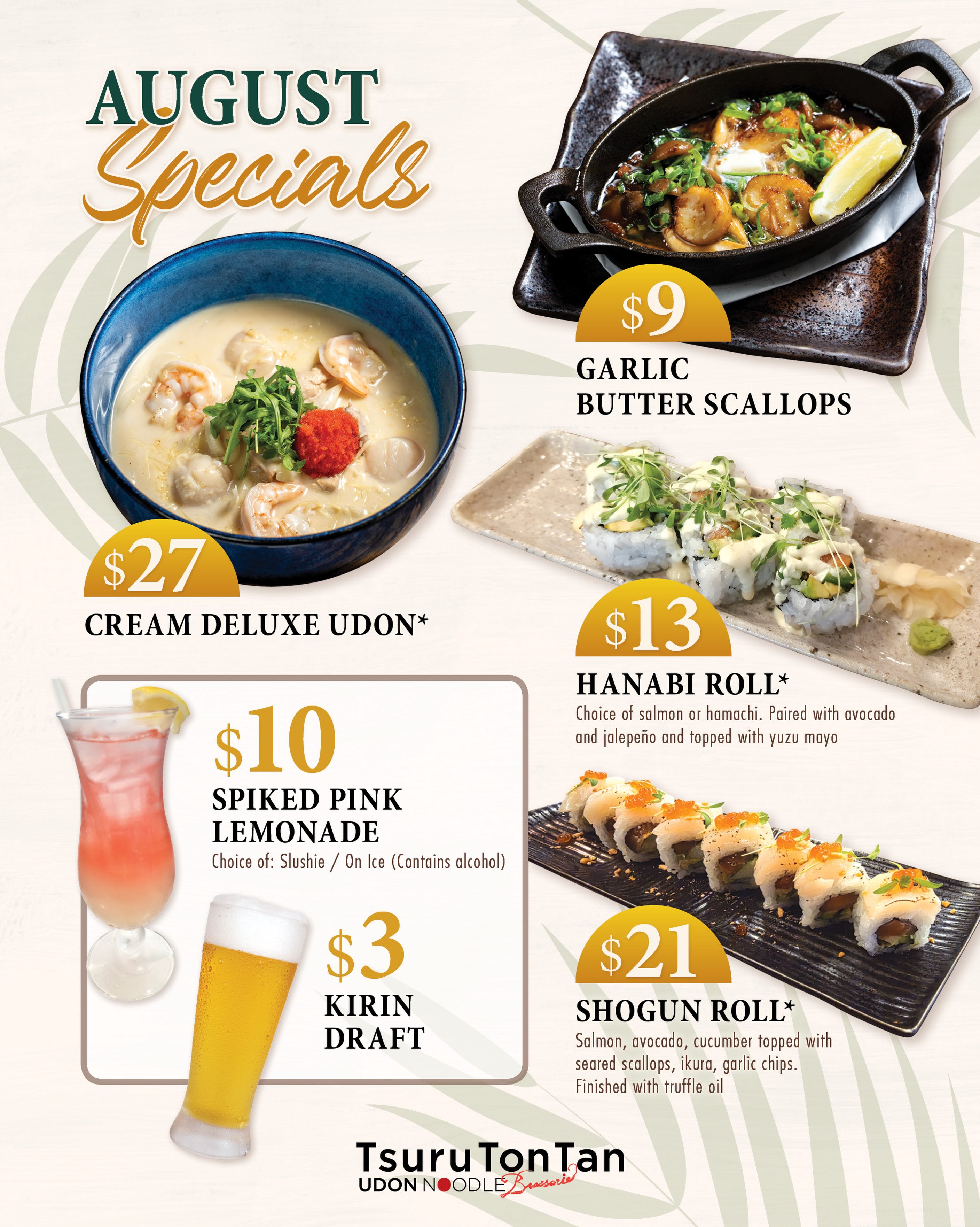 Tsurutan Waikiki's August Specials: Cream Deluxe Udon & More