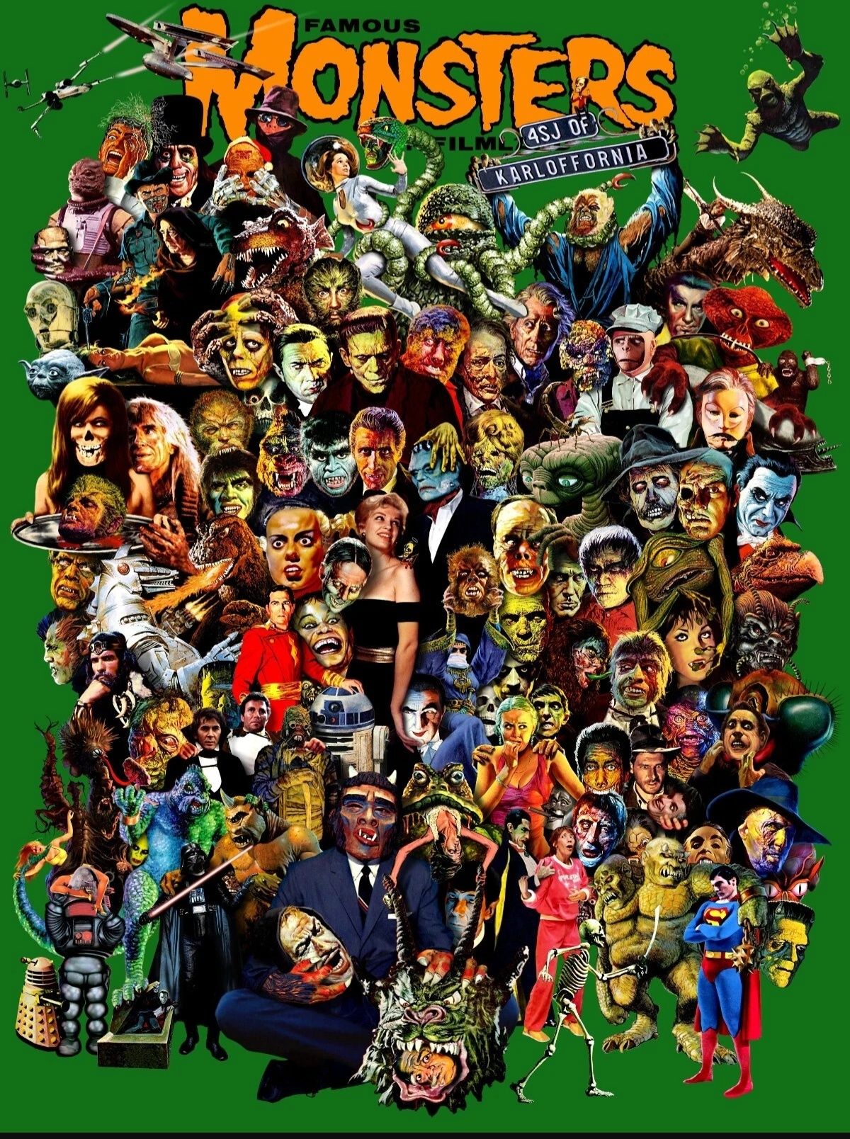 Famous Monsters of Filmland print with humorous gags