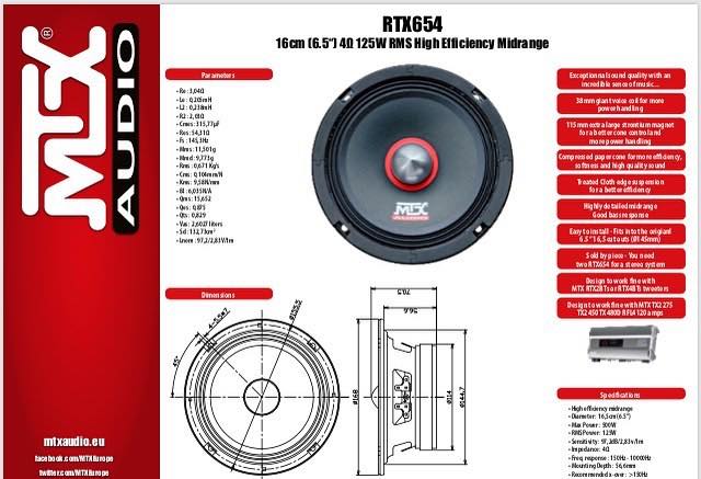 MTX South Africa - MTX Audio RTX654 : Midrange 6.5 16,5cm 125W RMS ...