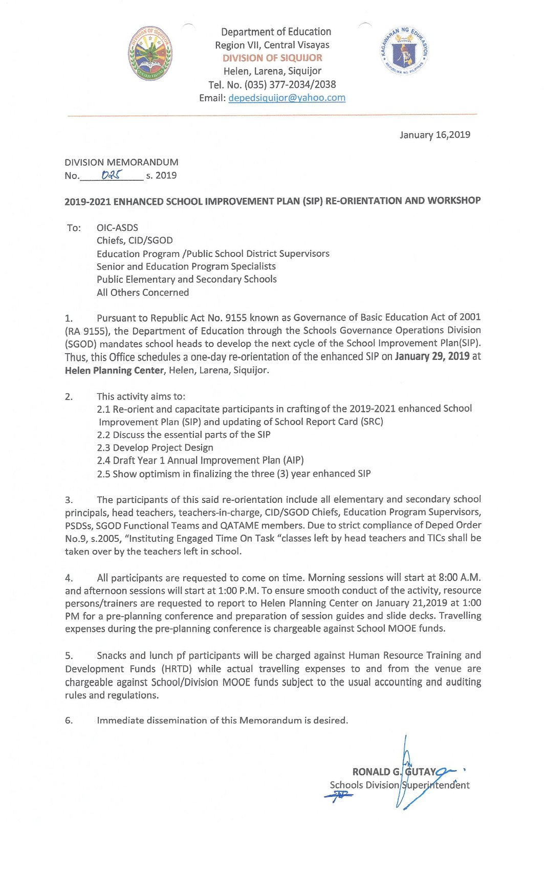 Division Memorandum No. 025 s. 2019... - Deped Tayo Siquijor | Facebook