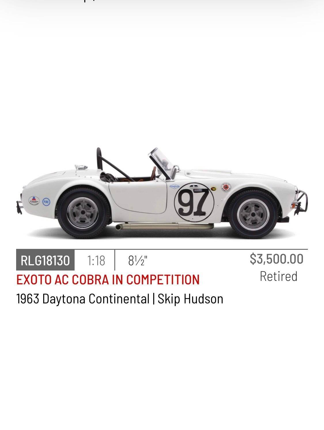 Exoto 1:18 scale 1963 Daytona Continental AC Cobra model