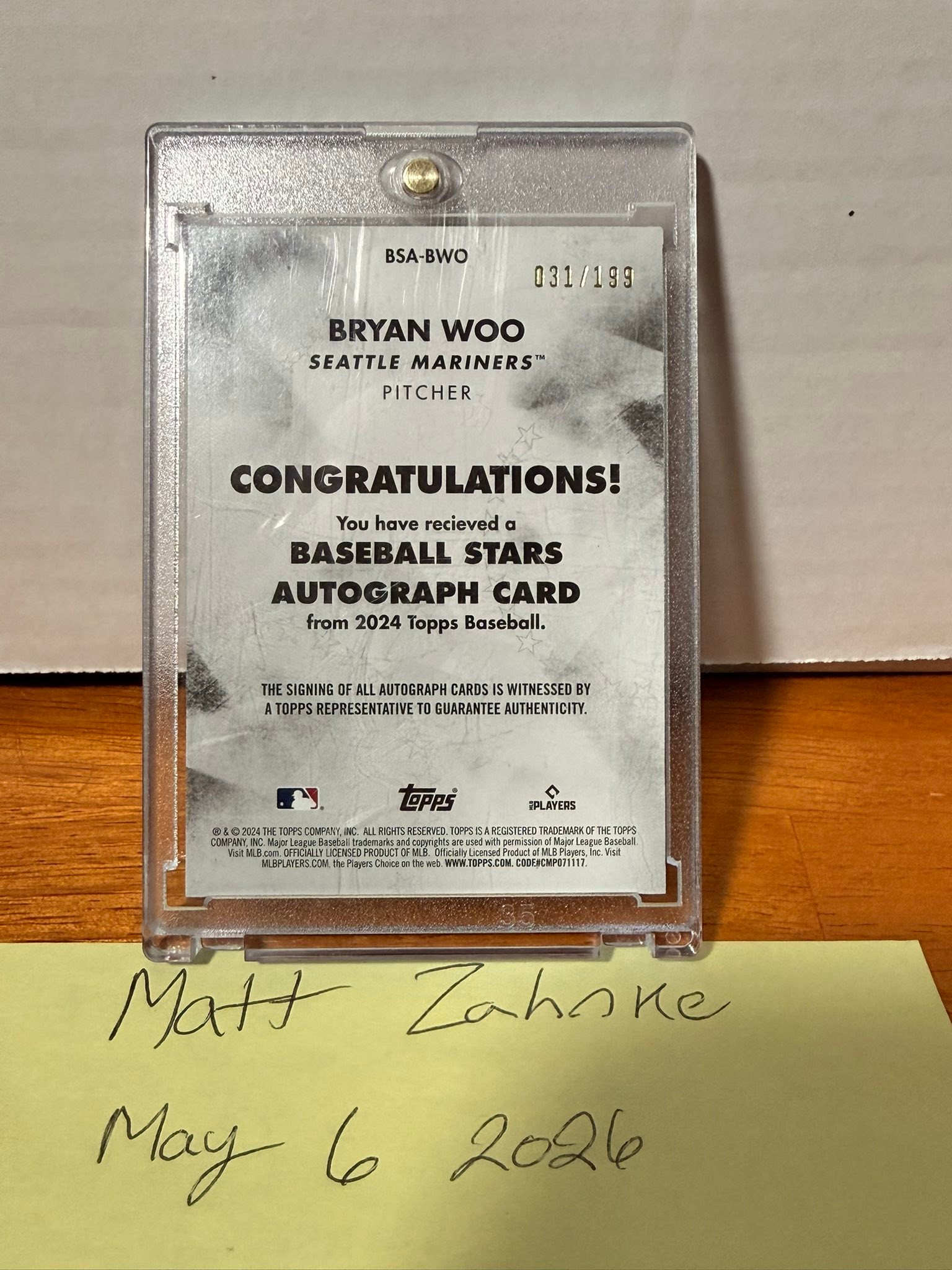 SOLD‼️. ? 2 1/2 HOUR AUCTION‼️?. ? BRYAN WOO AUTO CARD 31/199 