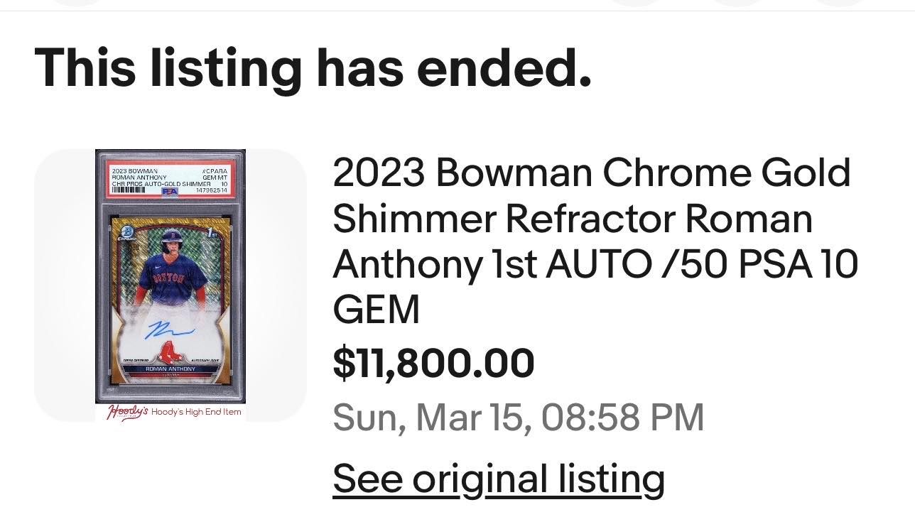 Roman Anthony card sells for almost $12,000