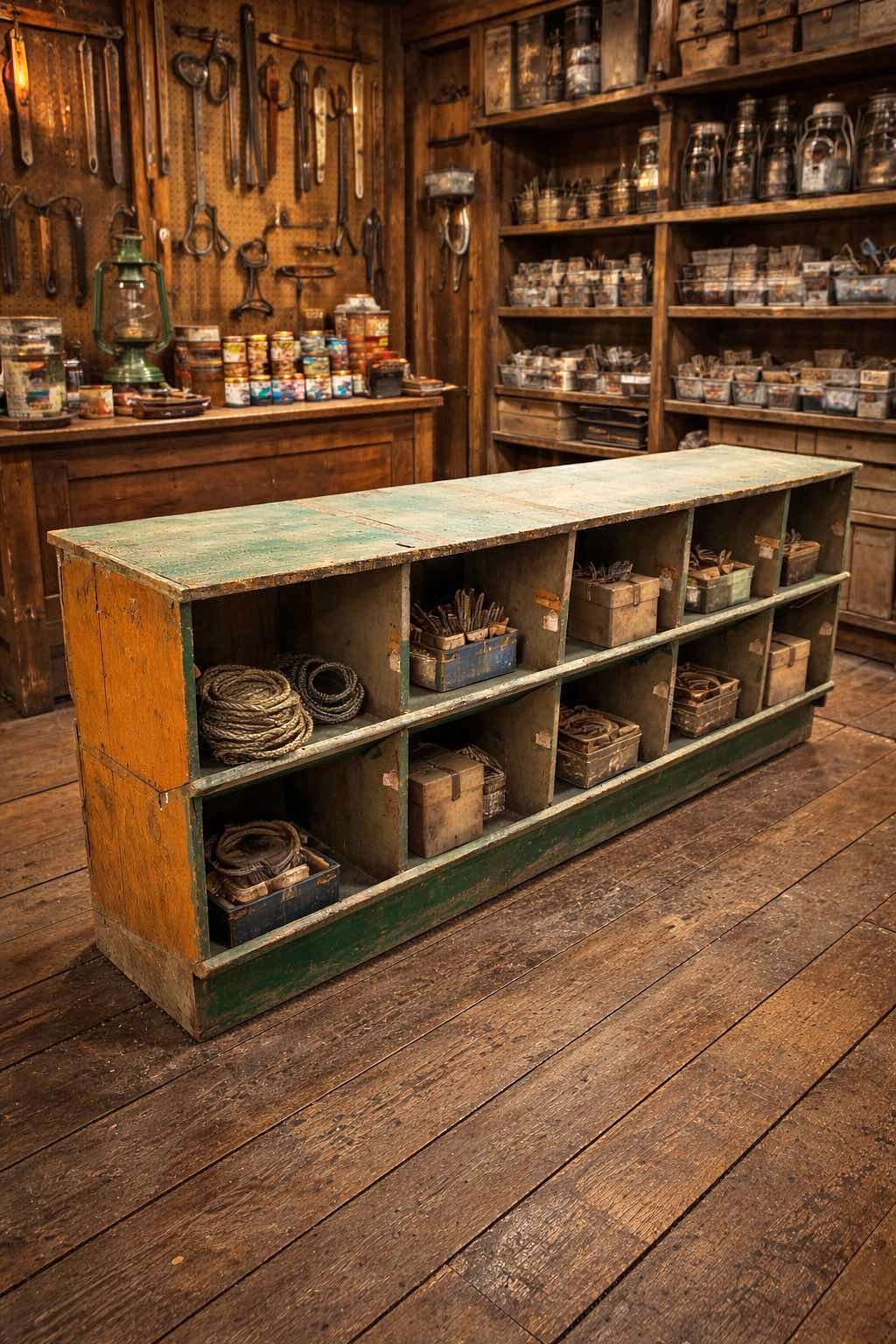 1910s Counter Nut And Bolt Pine Bar Kitchen Hardware Store Cabinet ...