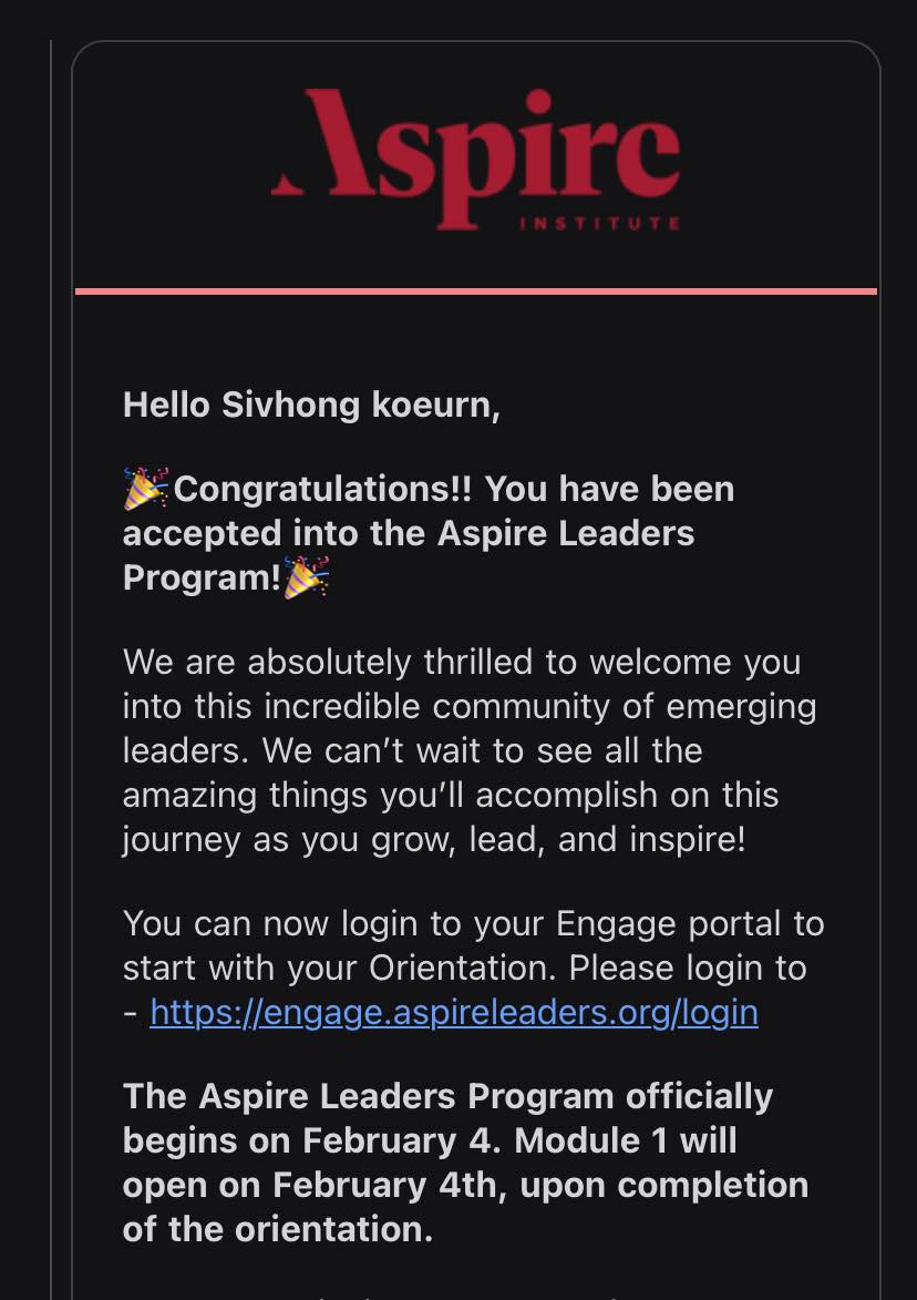 Koeurn Sivhong - I’m extremely excited Aspire Leaders Program | Facebook