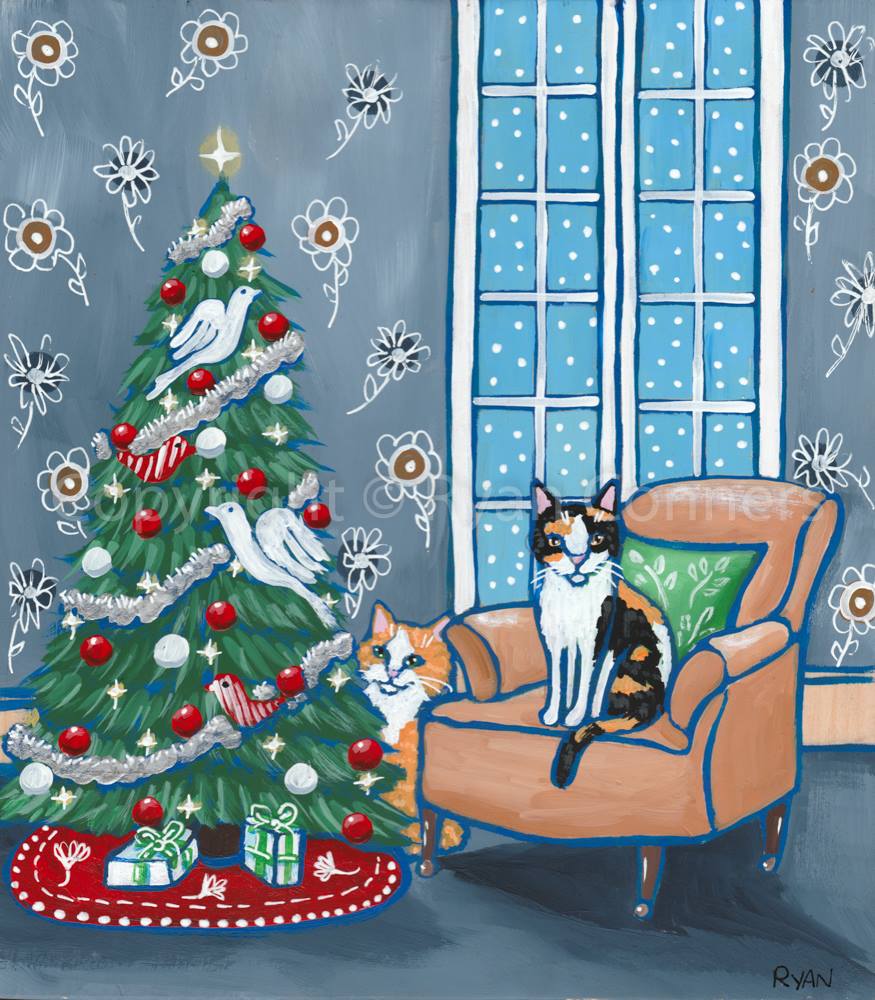 This family of cats are bringing home their new Christmas tree