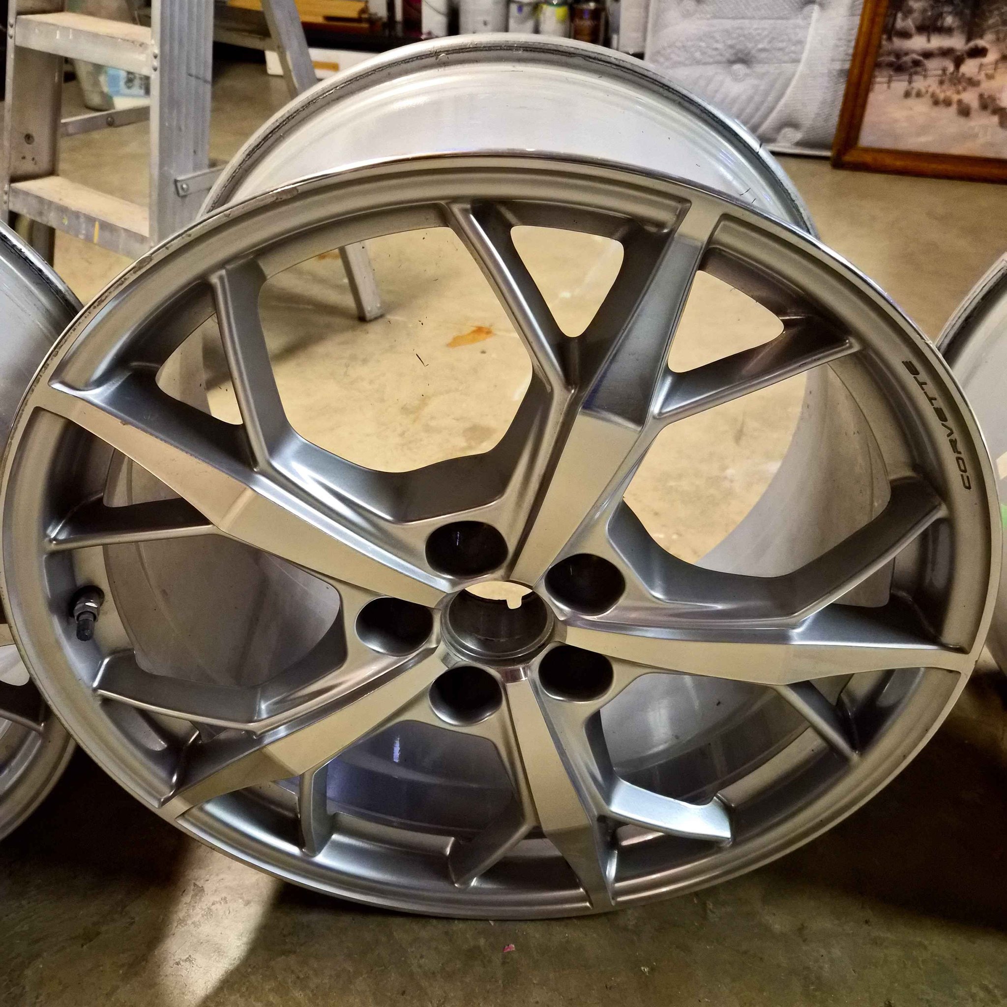 4 GM OEM C8 Wheels. TRIDENT MACHINED-FACE STERLING SILVER-PAINTED ...