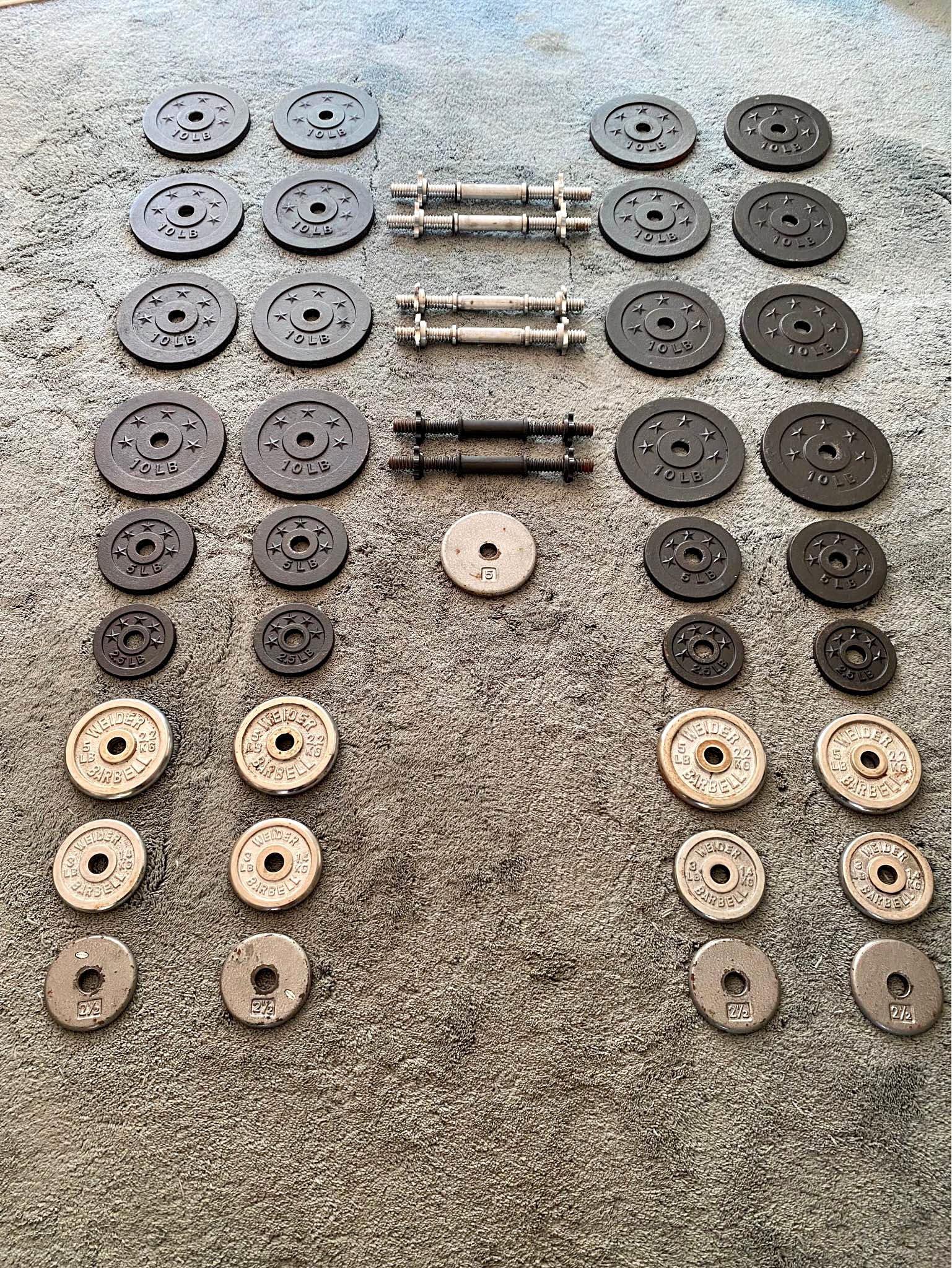 WEIGHTS-Metal, 237 lbs. + 6 Dumbell Bars - Weight Bars & Collars ...