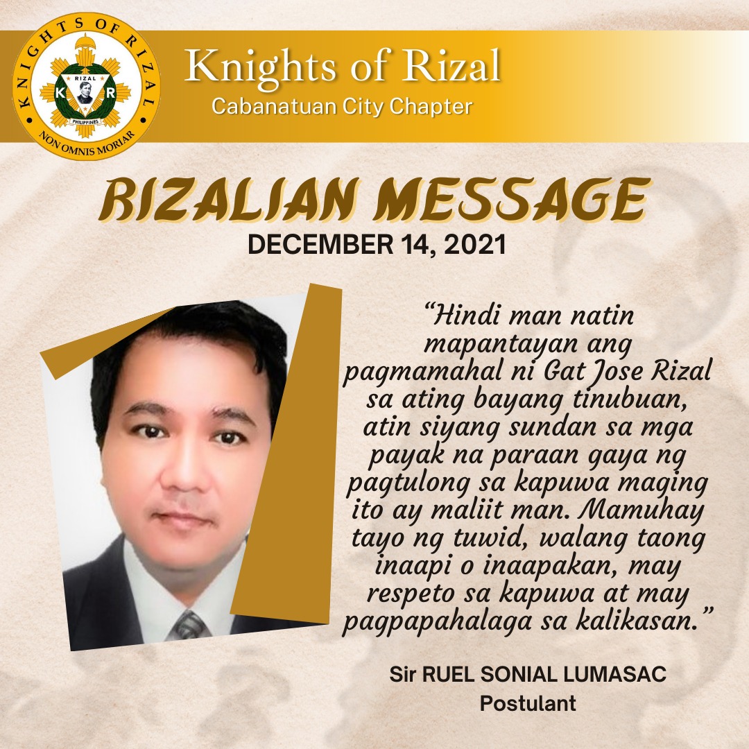 Knights - “Hindi man natin mapantayan ang pagmamahal ni Gat Jose Rizal ...