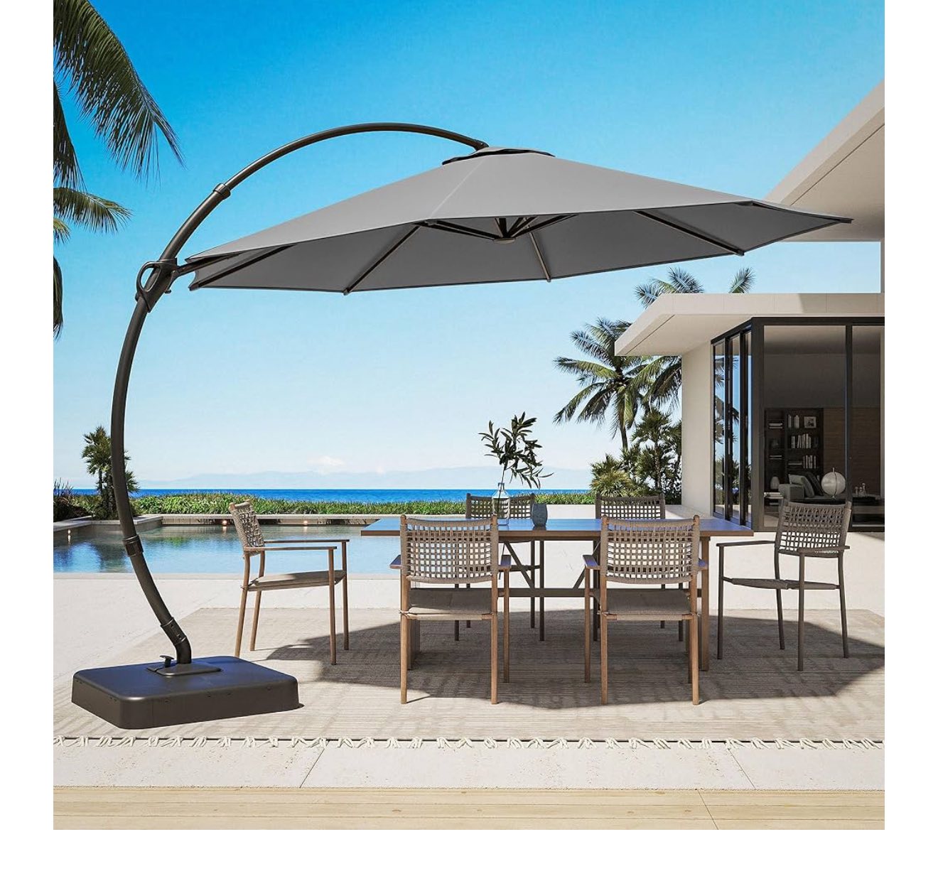 11-ft greige solar powered crank cantilever patio umbrella with base Outdoor & LED Umbrellas 11' Round / Beige 6 on each of the 4 ACEGOSES 10-ft Red Solar Powered