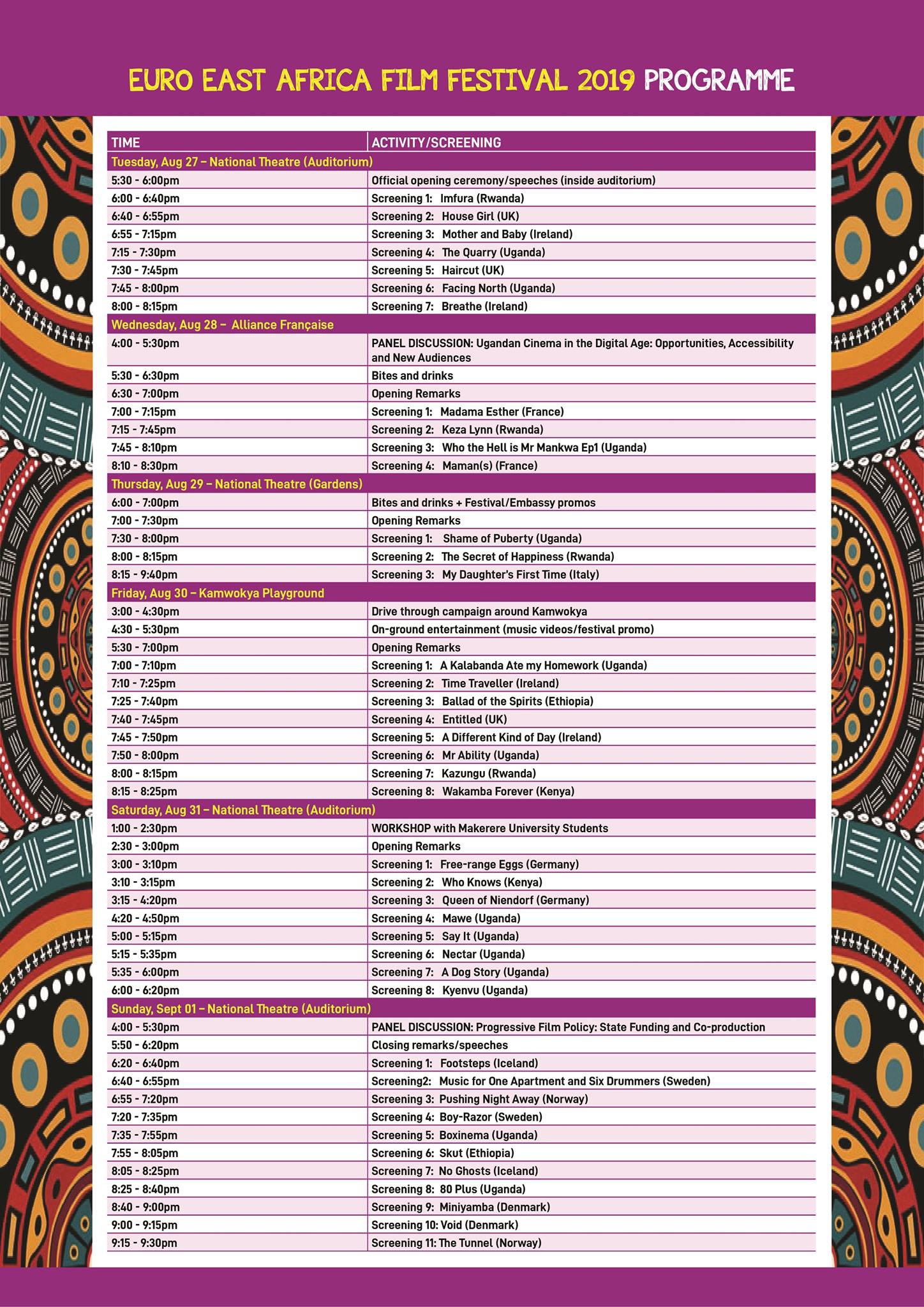 The full program lineup for... - EU Film Festival Uganda