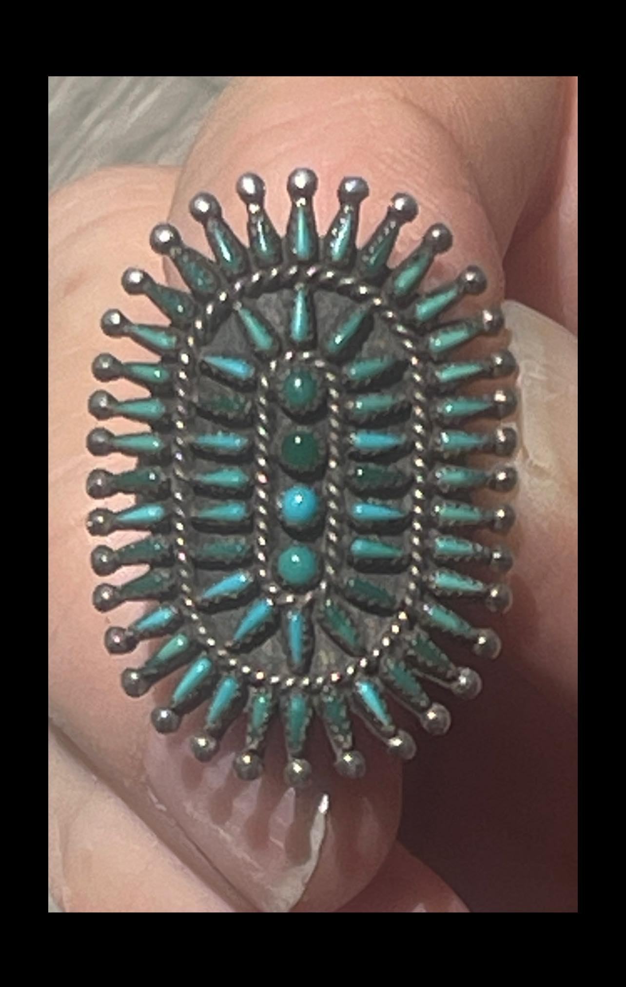 Zuni Petit Point Turquoise Silver Cluster Ring for Sale