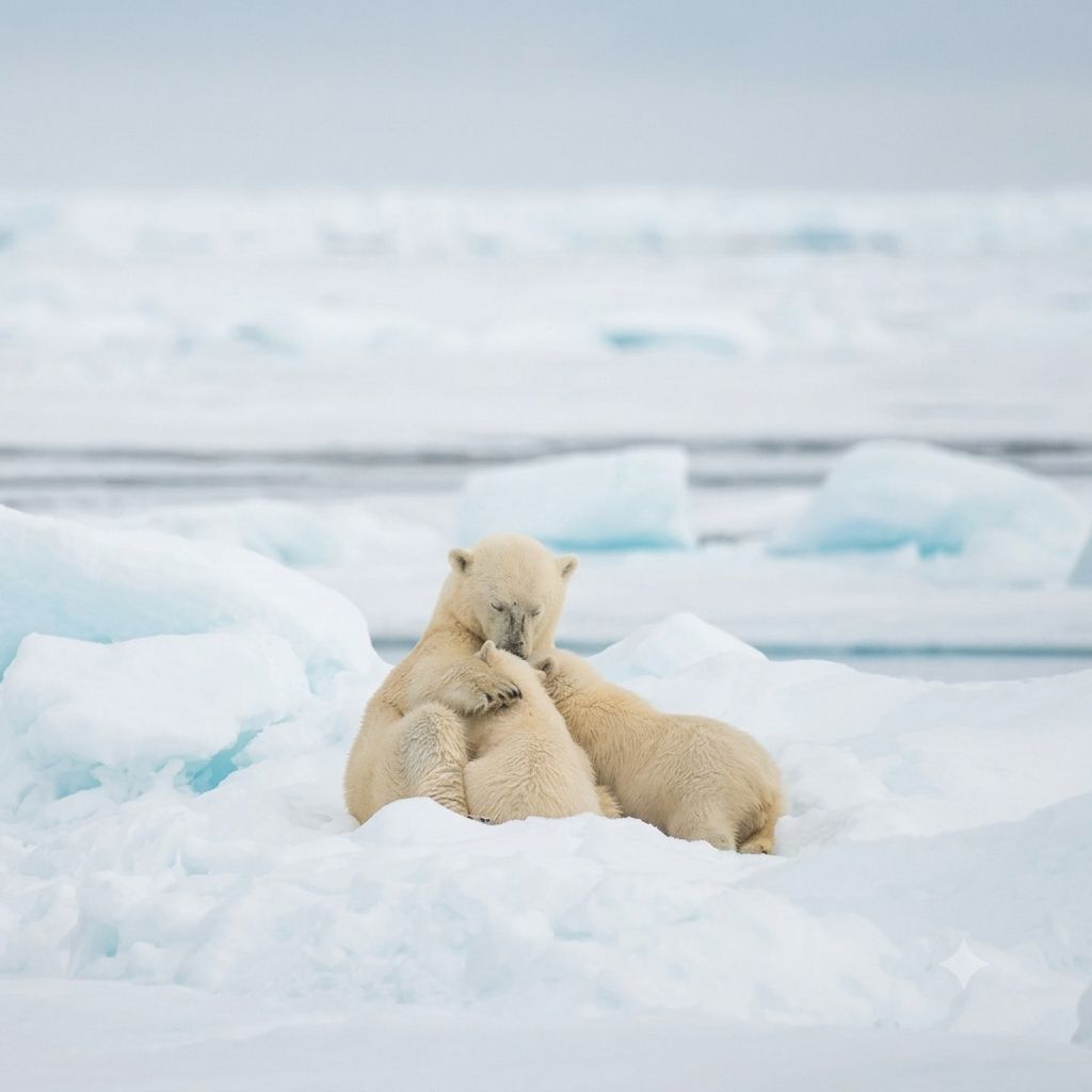Polar bears approach group on ice 