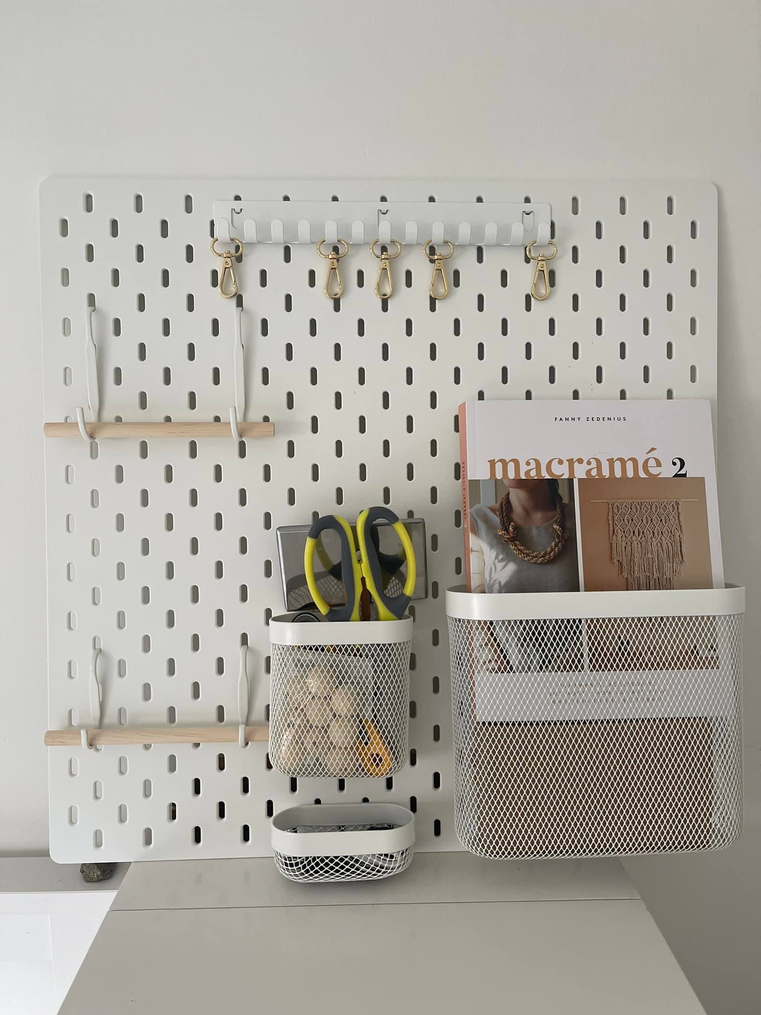 I just wanted to share how I store my supplies as I've seen a few people ask , this is the ikea peg board, there are so many different attachments you can
