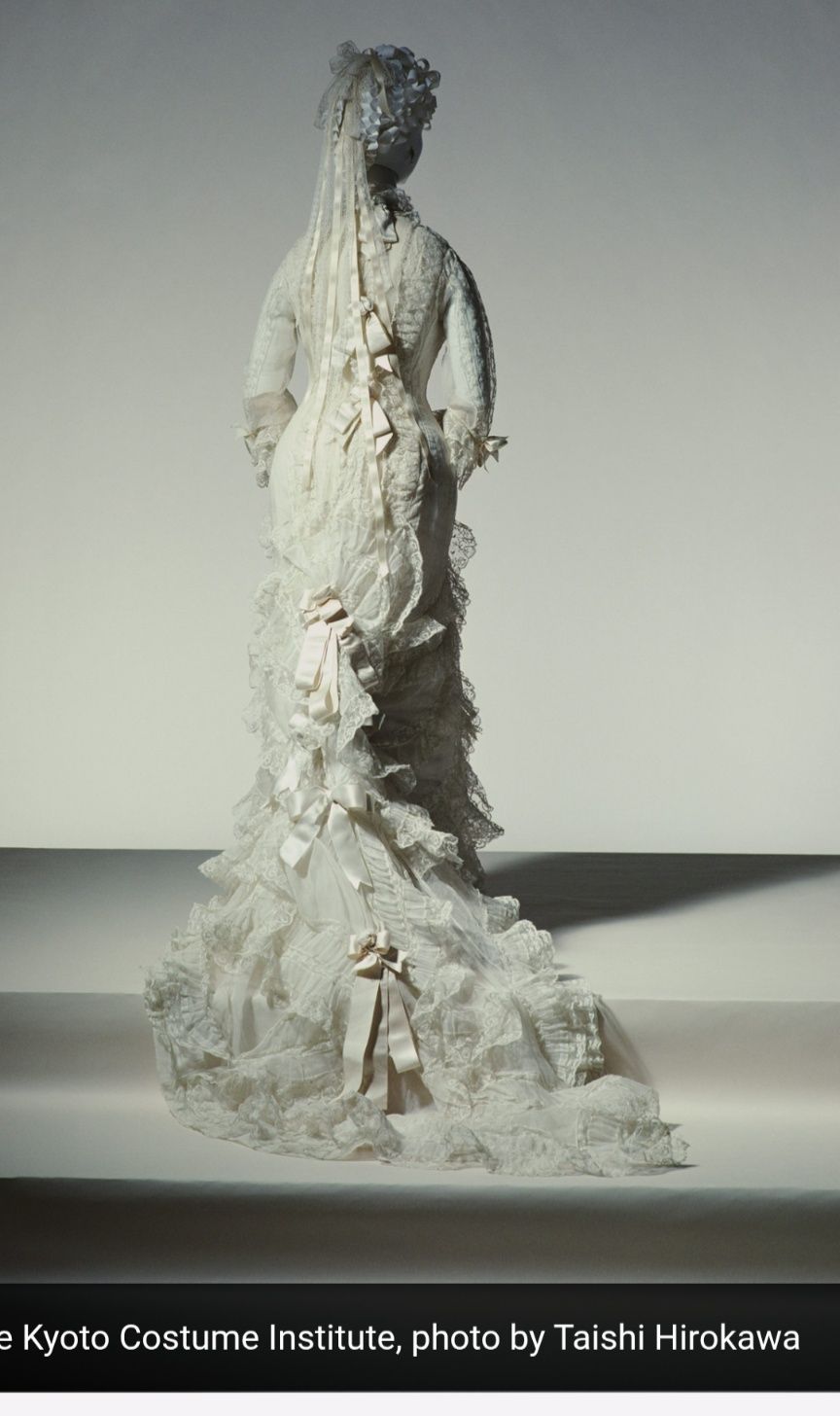 Circa 1880 linen organza gown with Valenciennes lace insets