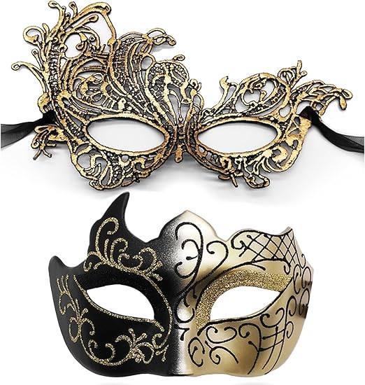 JYNVO 2 Máscaras Venecianas De Encaje – Diseño Gato Y Lazo Para Parejas, Ideales Para Mascaradas, Halloween Y Carnaval