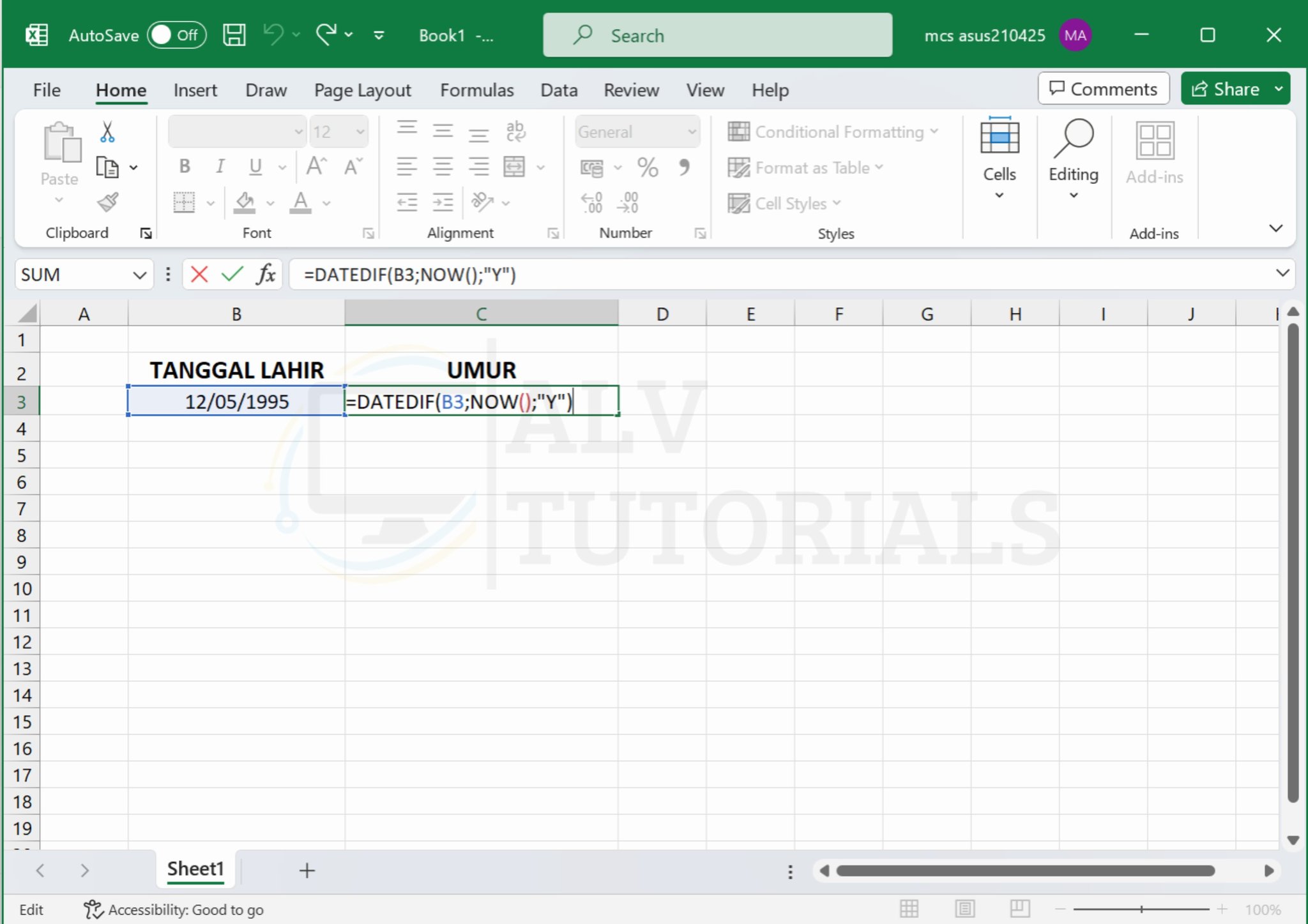 Sam - Untuk menghitung umur di Excel menggunakan fungsi DATEDIF dan NOW ...