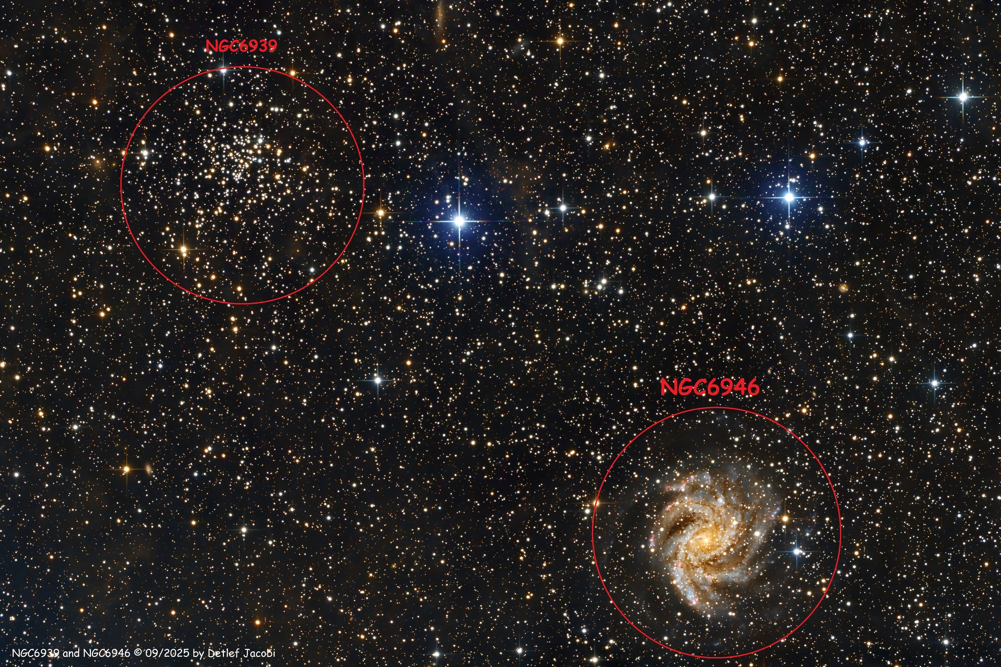 NGC 6946 Fireworks Galaxy and NGC 6939 star cluster capture